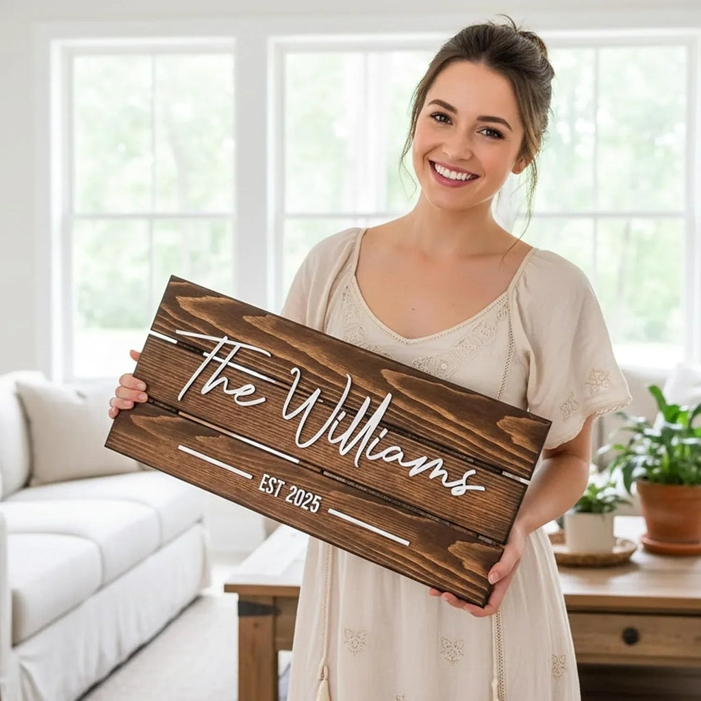 Wooden Name Sign Personalized and Custom, Solid Rustic Wood, Wedding Gifts for Couples, Home, Office, Family Last Name Established Signs, Est. Date Sign 23x10" (Medium) - Handmade Lifestyle Shop