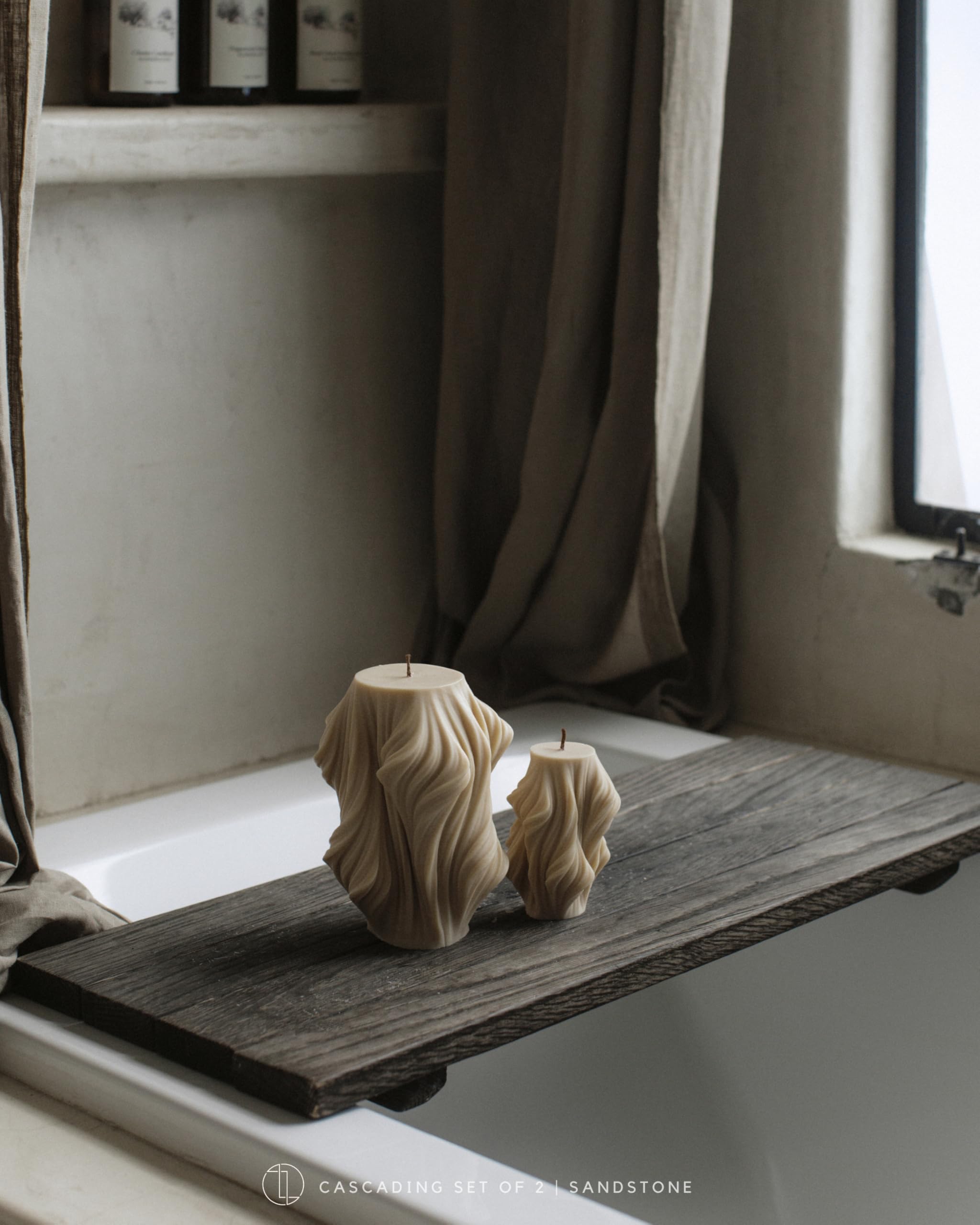 LAWA Cascading Wave Candle - Large Beautiful Handmade Pillar Scented Soy Wax Elegant Bubble Aesthetic Candle Housewarming Gift Home Room Shelf Decor Idea Olive Beige (Large)