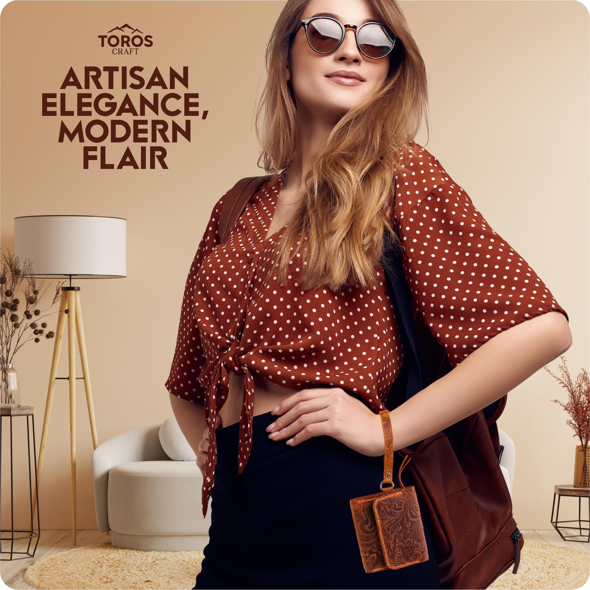 Toros Craft Handmade Wristlet Wallets for Women, Western Floral Leather Small Credit Card Holder with Zipper, Minimalist & Cute Coin Pouch, Genuine Leather, Dark Brown