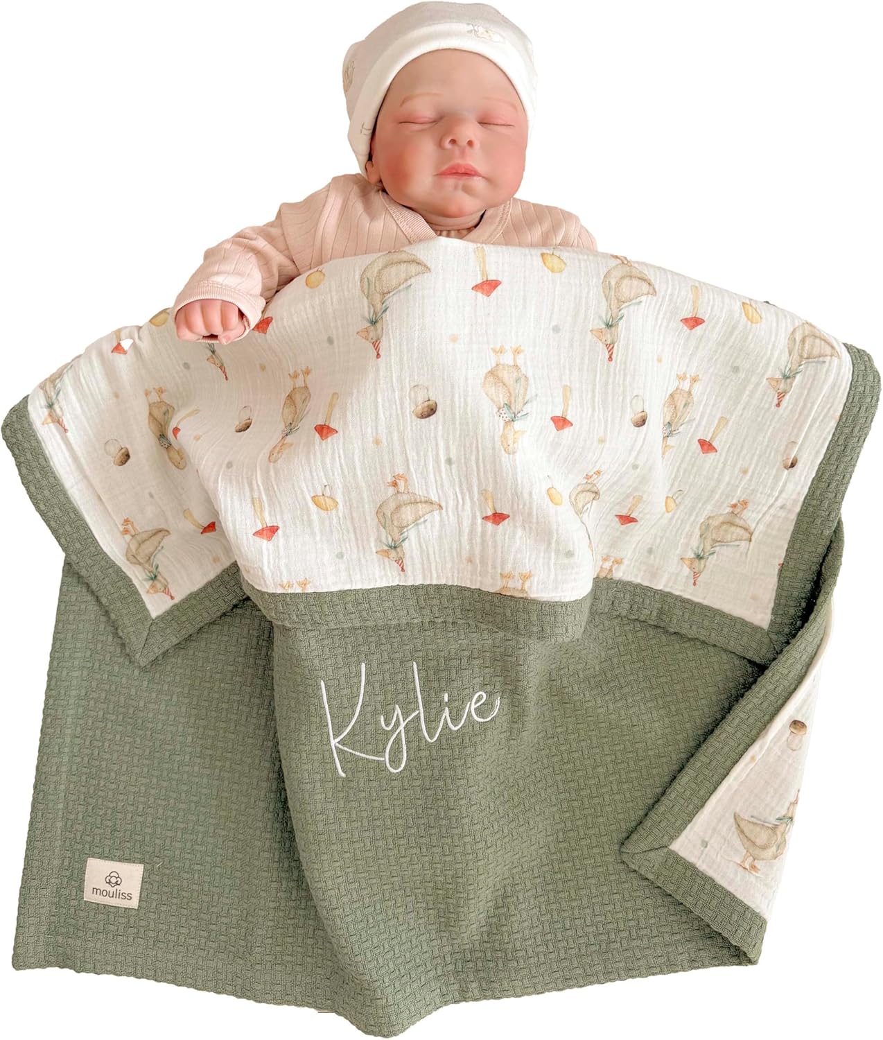 Mouliss Personalized Baby Blanket with Name – Handmade 100% Organic Cotton Newborn Gift | Custom Knit Blanket for Boys, Girls, Kids & Baby Showers