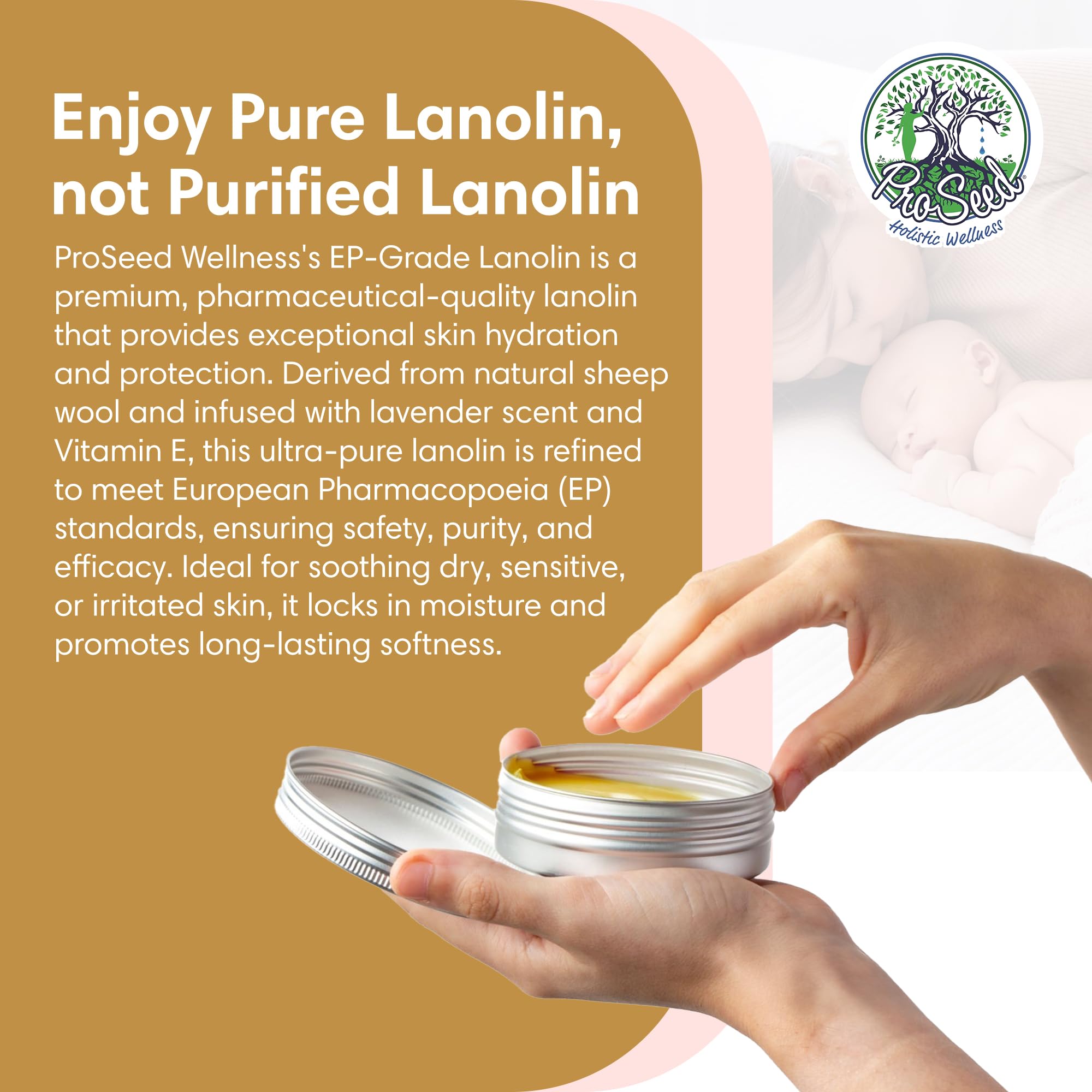 100% Pure Lanolin, Handmade in USA, Unrefined Balm, Dry & Itchy Skin, Cracked Lips, Breastfeeding, Nipple Cream, Baby Care, Moisture-Rich, Nursing Essentials & Petroleum-Free, for Hands, Face & Body