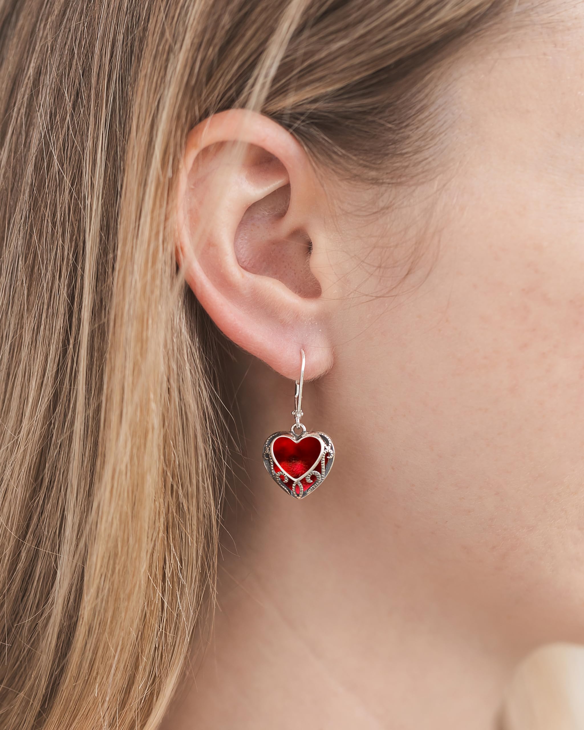 Bottled Up Designs Handmade Homespun Hearts Earrings, Recycled Vintage Glass, Sterling Silver, Eco Friendly, Made in USA, Mothers Day, Women, Anniversary