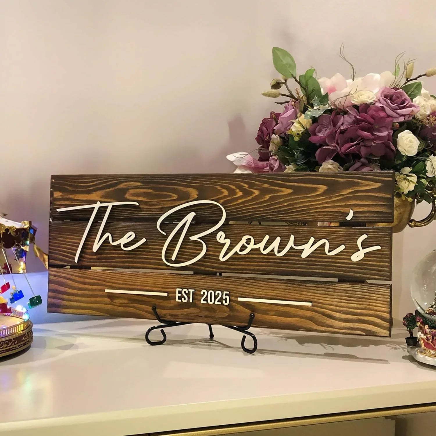 Wooden Name Sign Personalized and Custom, Solid Rustic Wood, Wedding Gifts for Couples, Home, Office, Family Last Name Established Signs, Est. Date Sign 23x10" (Medium) - Handmade Lifestyle Shop