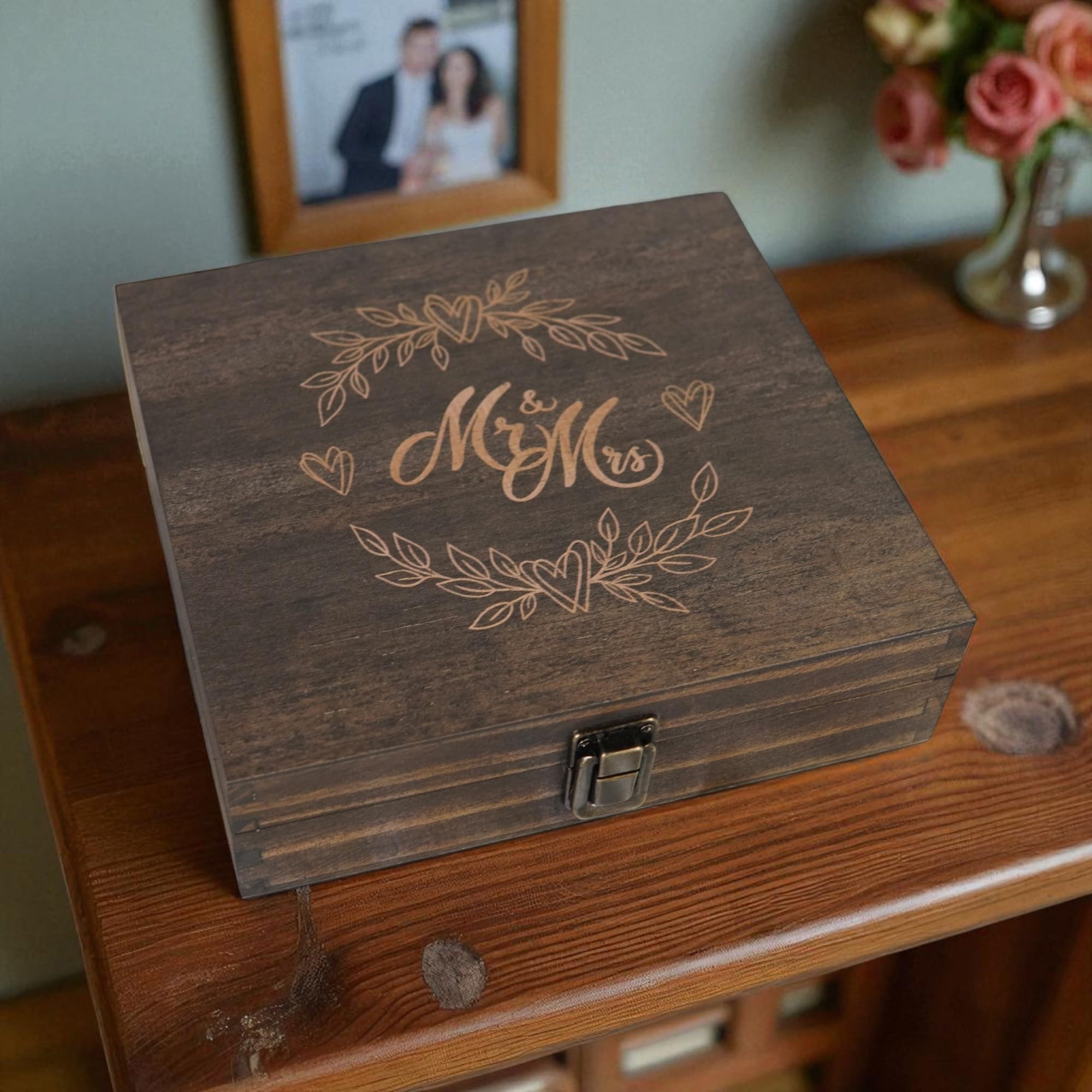 Engraved Memorial Memory Box – Wooden Keepsake Box for Loss of Loved One or Pet – Sympathy Gift – Medium Size – Dark Walnut Finish – 8.5 x 6 x 3 in