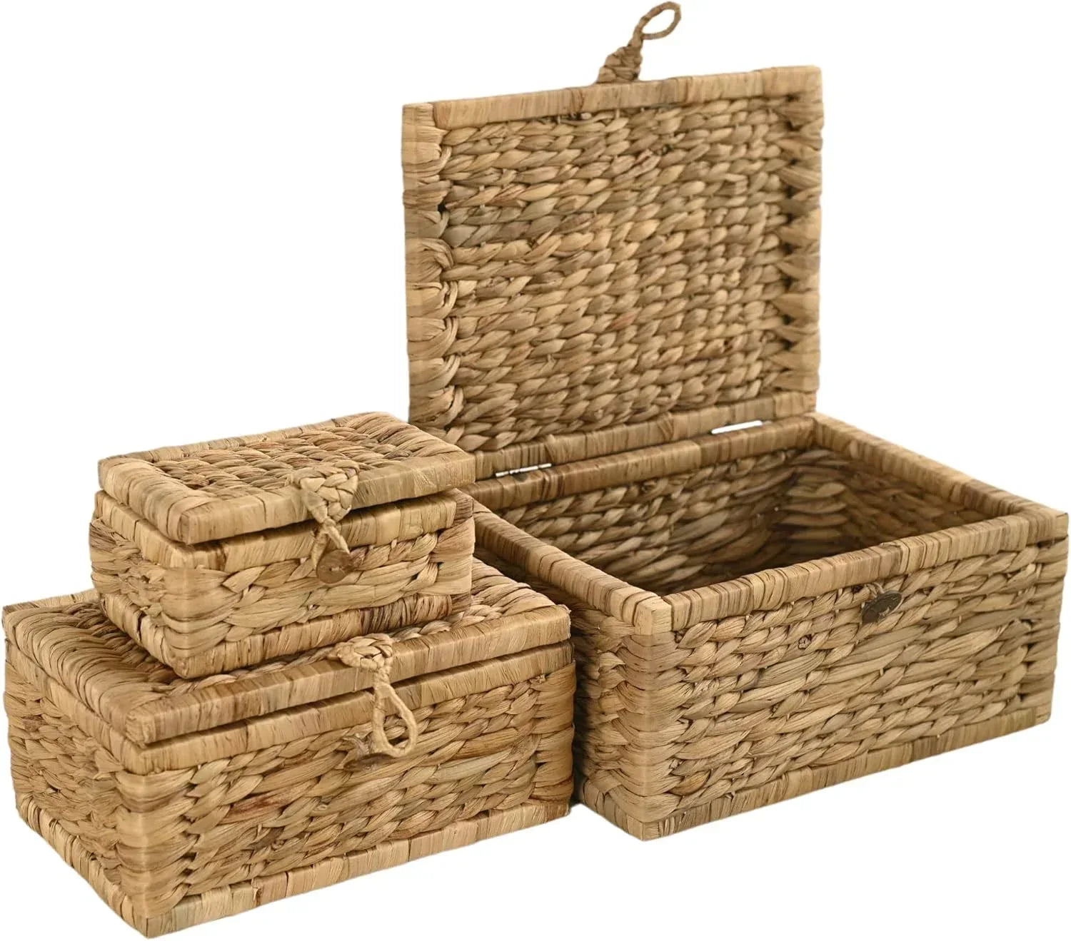 Wicker Storage Basket with Lid Set of 3 – Decorative Seagrass Boxes for Organizing Toys, Clothes & Essentials – Handwoven Natural Storage Bins for Home Decor - Handmade Lifestyle Shop