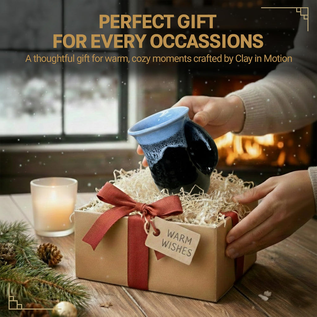 Clay in Motion Hand Warmer Coffee Mug – Handmade Coffee Mug With Comfortable Handle Contoured Pocket Hand Warming Ceramic Coffee Mug – Proudly Made in USA – Right Handed – 14 Oz - Island Oasis
