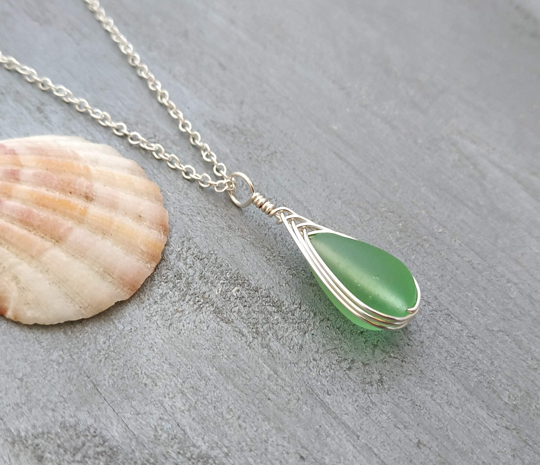 Yinahawaii Handmade Sea Glass Necklace, Hawaiian Jewelry For Women, Braided Teardrop Necklace, Unique Sea Glass Jewelry For Women Birthday Gift