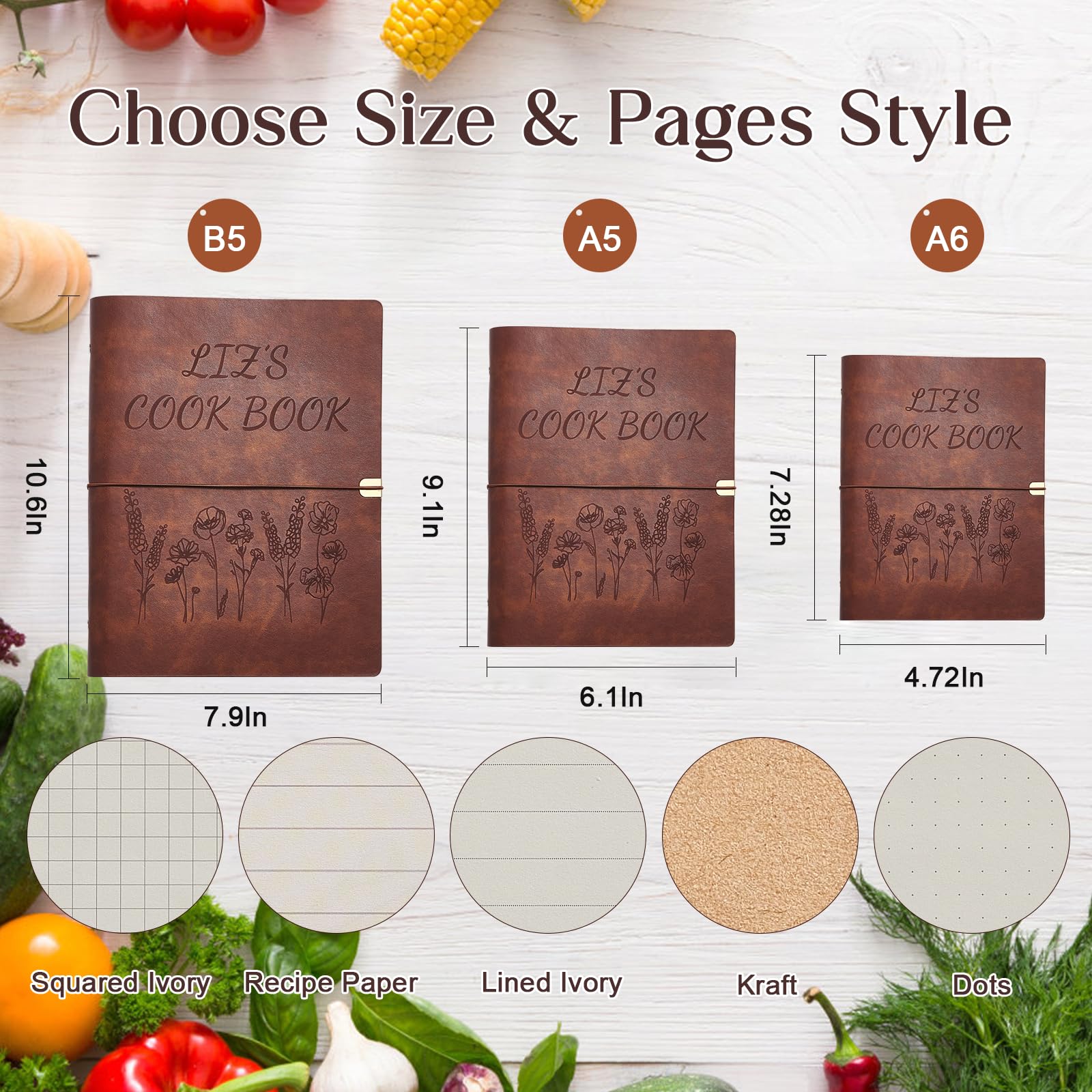 Personalized Recipe Book, Handmade Blank Notebook to Write in Your Own Recipes, 17 Custom Cover Designs, Handcrafted Gift for Mom, Dad, Husband, Wife, Grandma, Sister, Christmas, Birthday