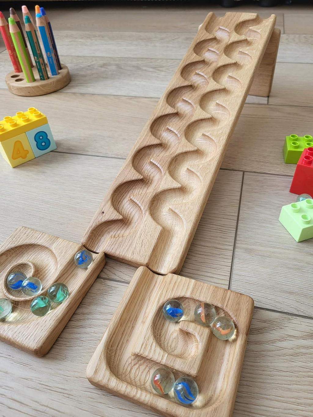 Wooden Marble Run Track “Wind” Race Machine Set Wooden Maze Board Ball Run Montessori Gift for Kids Wave Course Winding Track Toy - Handmade Lifestyle Shop