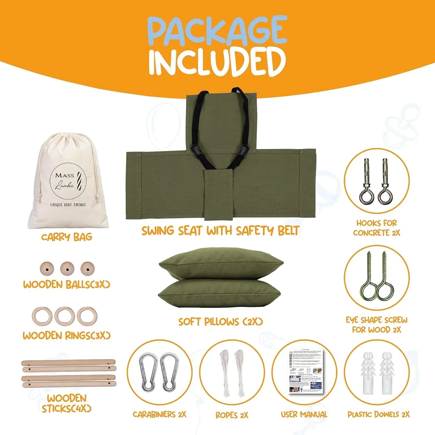 Indoor Outdoor Baby Swing with 3-Point Harness and Hardware for Ceiling, Porch, Doorway, Canvas Baby Swing Outdoor Toddler Swing Seat Green - Handmade Lifestyle Shop