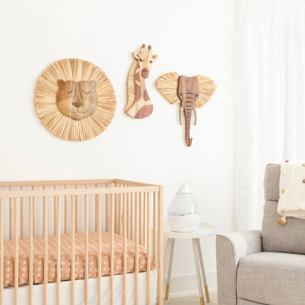 Crane Baby Wooden Safari Wall Decor, Wood Animal Nursery Wall Art, Boho Gender-Neutral Safari Room Decor Elephant 21L X 21W Brown - Handmade Lifestyle Shop