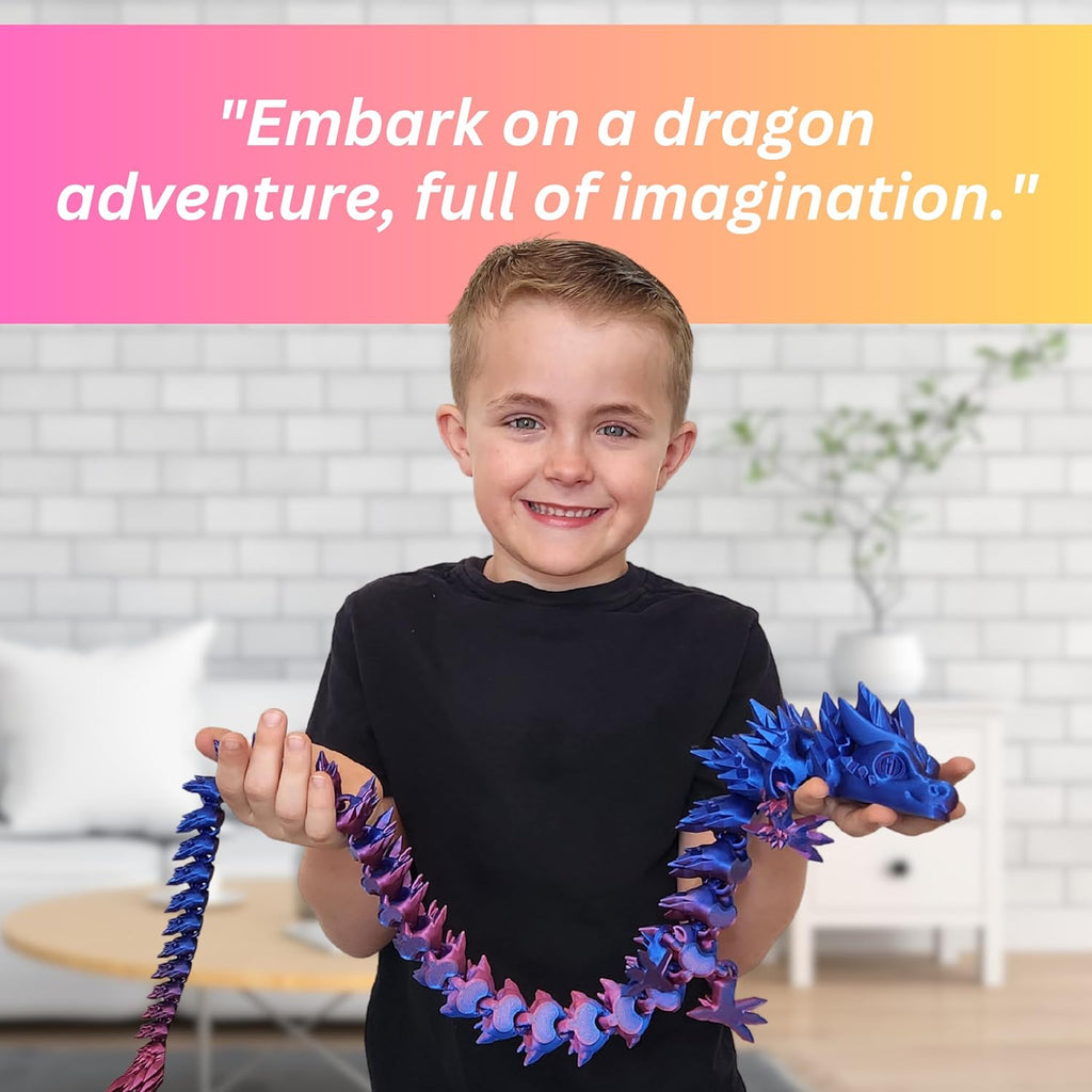 20" Articulated 3D Printed Dragon – Color-Changing Fidget Figurine, Mythical Figure, Made in USA, 3D Printed Toys - Valentines Day Gift for Boys and Girls (Rainbow with Blue Egg)