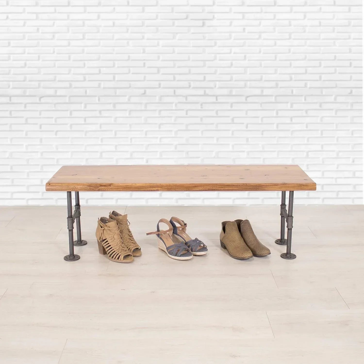 Pipe and Solid Wood Mudroom and Entryway Storage Bench, Solid Wood with Pipe Base by William Roberts Vintage - Handmade Lifestyle Shop