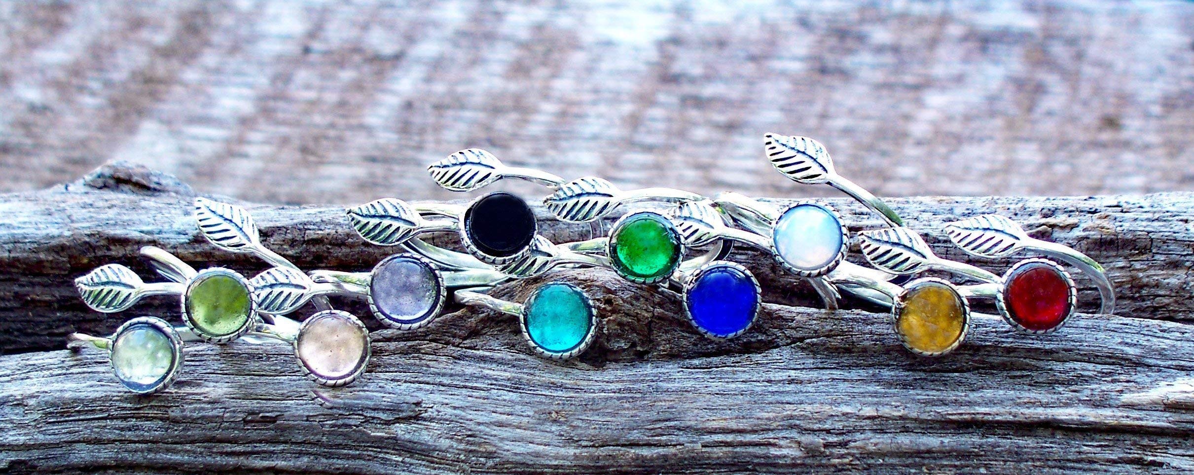 Bottled Up Designs Handmade Vintage Botanical Ring, Recycled Antique Glass Bottles, Sterling Silver, Eco Friendly, Made in USA, Birthday Gifts, Mothers Day, Women, Anniversary