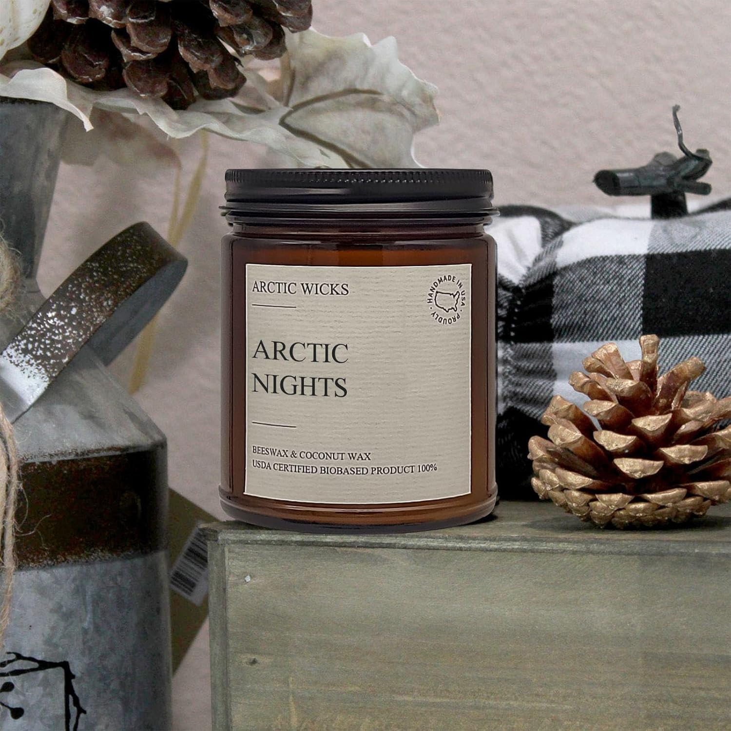 Vanilla Bourbon Candle | Arctic Wicks 9oz Coconut & Beeswax Candles | Scented Non-Toxic Candles for Fall, Winter, Holidays, Gifts For Him, Whiskey Bourbon, Vanilla Candle | USDA Certified Biobased