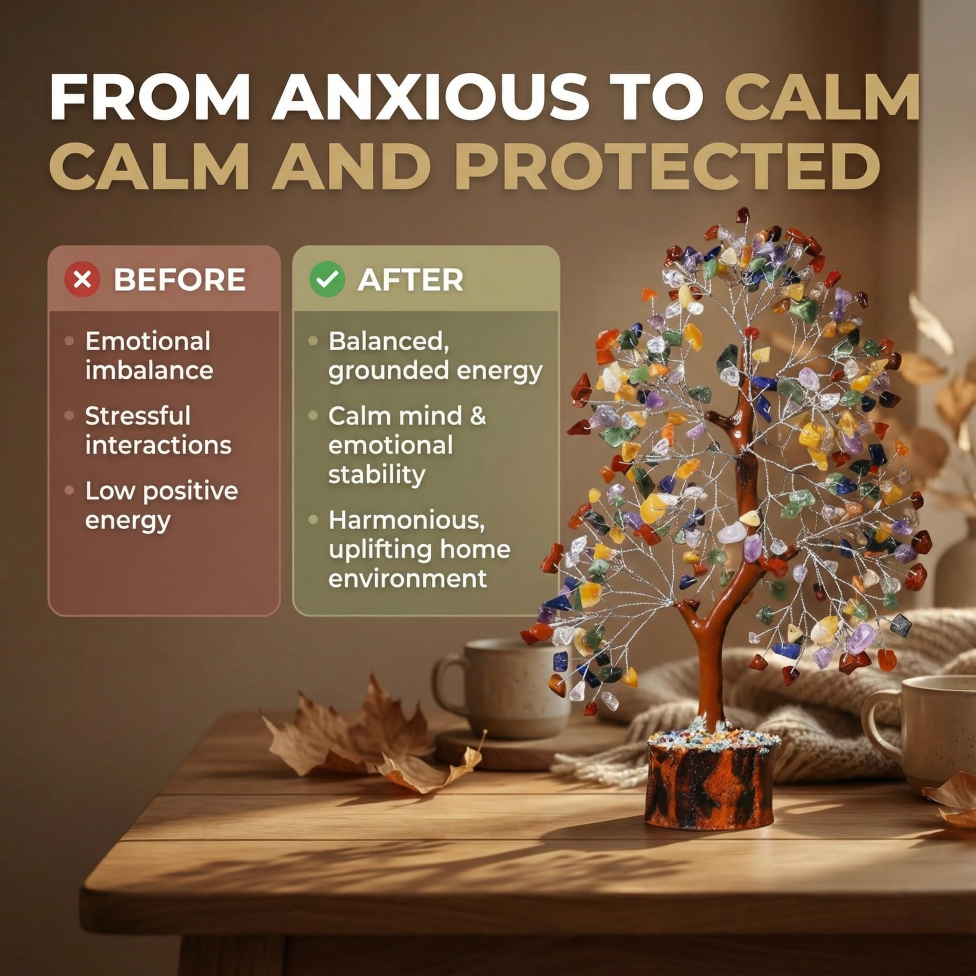 7 Chakra Healing Crystal Tree Kit, Bracelet, Pendant, Necklaces, Handmade Gemstone Money Bonsai Tree of Life Feng Shui Decor for Home Office, Positive Energy, Reiki Healing, for Women