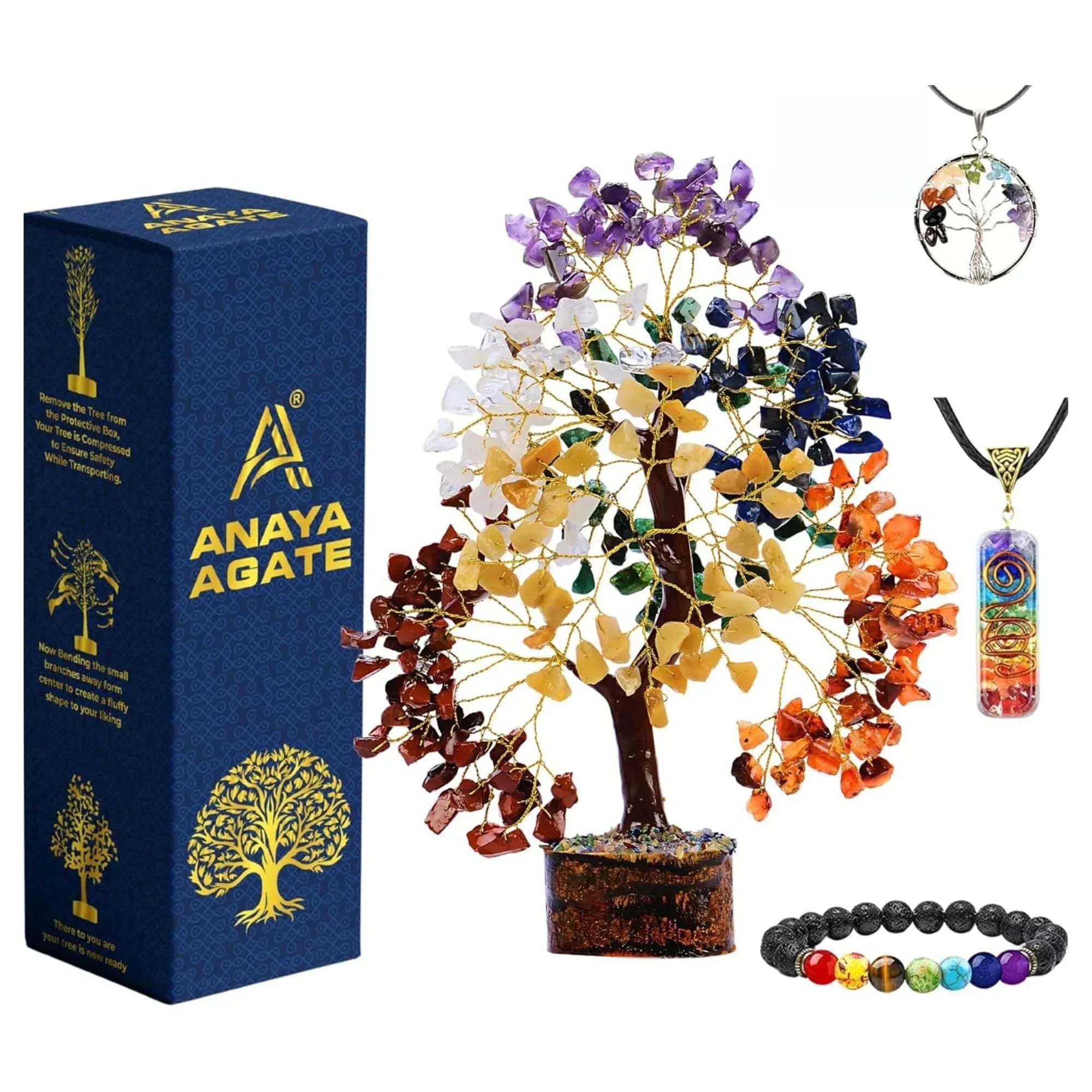 7 Chakra Healing Crystal Tree Kit, Bracelet, Pendant, Necklaces, Handmade Gemstone Money Bonsai Tree of Life Feng Shui Decor for Home Office, Positive Energy, Reiki Healing, for Women - Handmade Lifestyle Shop