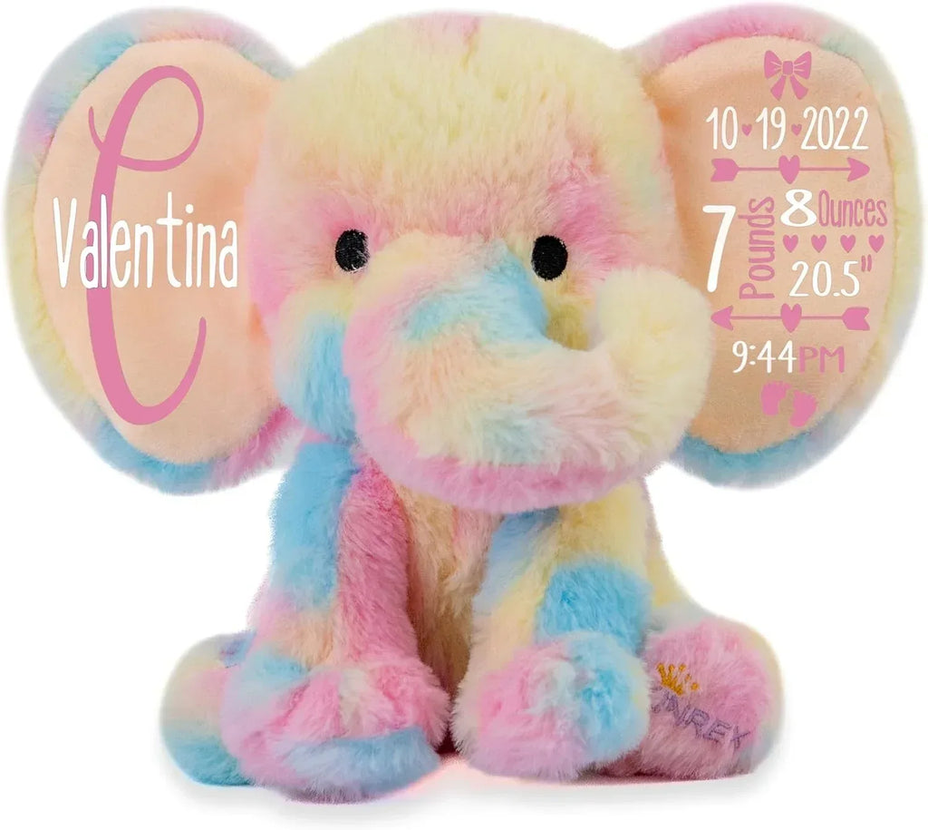 Personalized Elephant Stuffed Animal - Custom Birth Stats Announcement Stuff Elephants Animals for Babies, Baby Shower, Boy, Girl, Newborn, Customized Keepsake Plush Bear Gifts, Pink 9 Inches - Handmade Lifestyle Shop