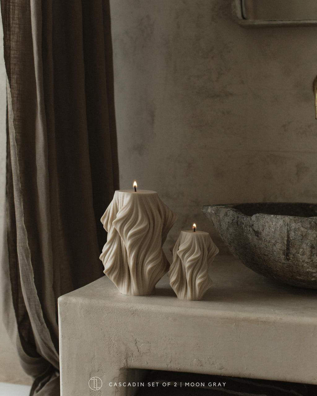 LAWA Cascading Wave Candle - Large Beautiful Handmade Pillar Scented Soy Wax Elegant Bubble Aesthetic Candle Housewarming Gift Home Room Shelf Decor Idea Olive Beige (Large)