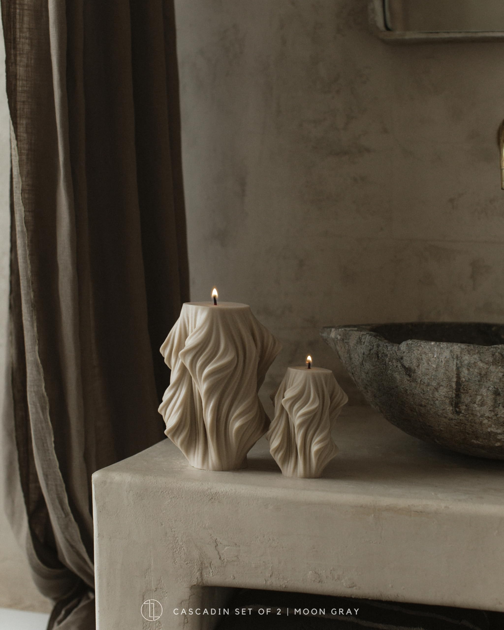 LAWA Cascading Wave Candle - Large Beautiful Handmade Pillar Scented Soy Wax Elegant Bubble Aesthetic Candle Housewarming Gift Home Room Shelf Decor Idea Olive Beige (Large)