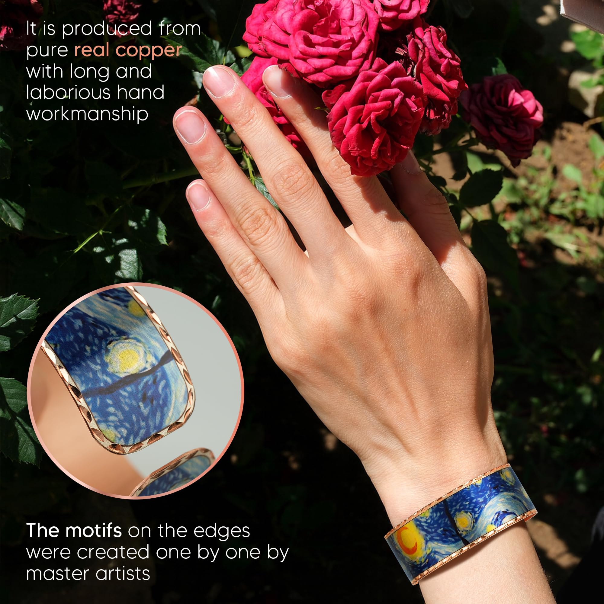 Moreni Copper Bracelet for Women with Wooden Gift Box – Art-Inspired Elegant & Timeless Handmade Jewelry Gift