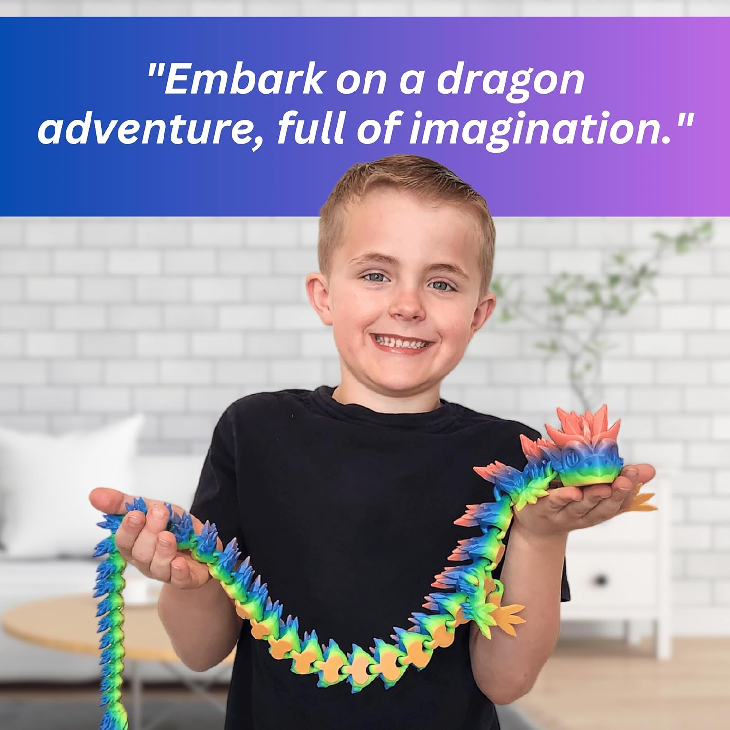 20" Articulated 3D Printed Dragon – Color-Changing Fidget Figurine, Mythical Figure, Made in USA, 3D Printed Toys - Valentines Day Gift for Boys and Girls (Rainbow with Blue Egg)