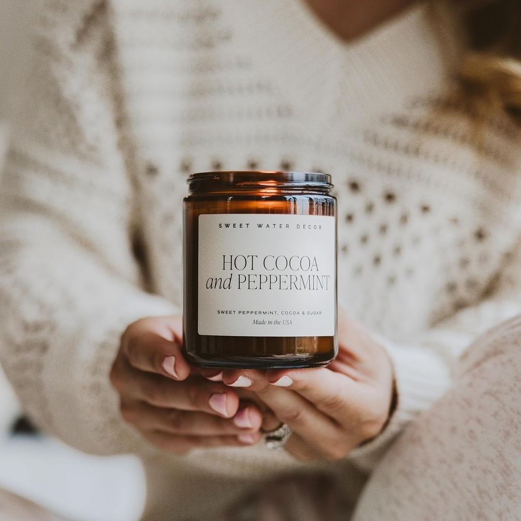 Sweet Water Decor Warm and Cozy Soy Candle - Orange Peel, Cinnamon, Ginger and Clove Scented Candles for Home - 9oz Amber Jar + Black Lid, 40+ Hour Burn Time, Made in The USA