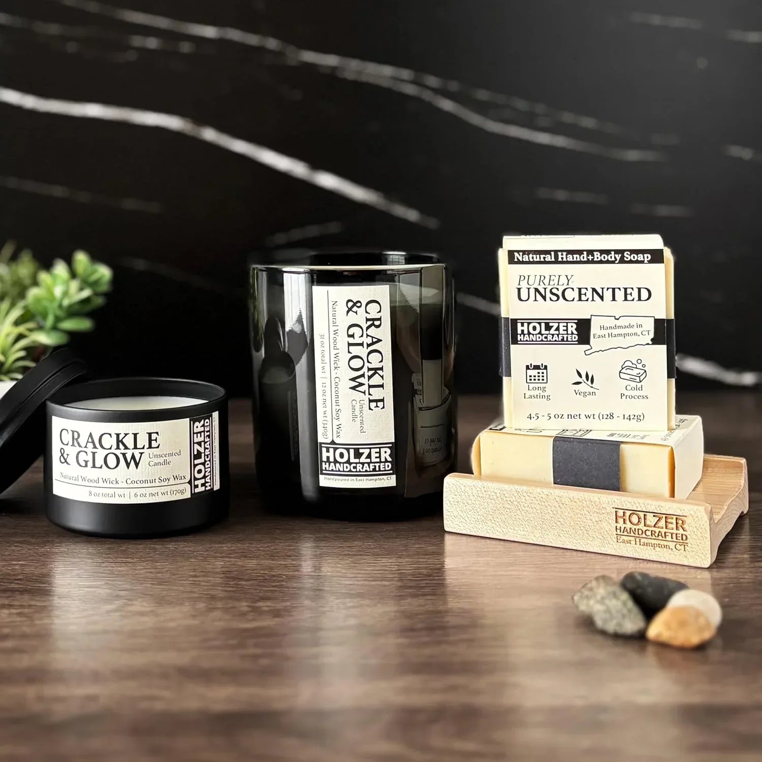 Unscented Candle Wood Wick | Fragrance-Free | Coconut Soy Candles in Black Tin | Clean Burn, Subtle Crackling Wooden Wick | Handpoured in USA by Holzer Handcrafted | 45 Hour Burn Time, 1 Candle - Handmade Lifestyle Shop