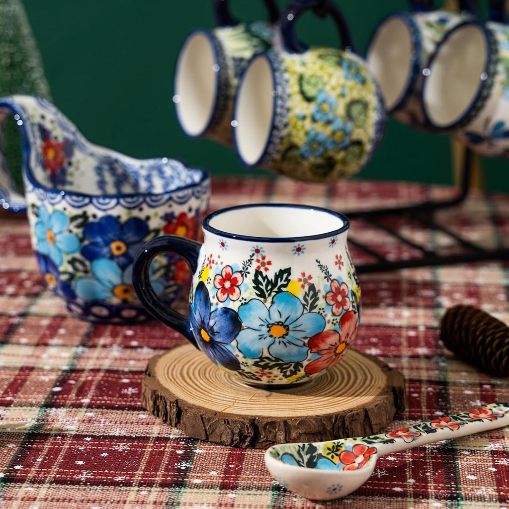 ALMA 12oz Handpainted Microwave Safe Coffee Mug, Unique Ceramic Tea Mug For Girl Friend,Mother, Woman(Assorted Flowers,Medium)