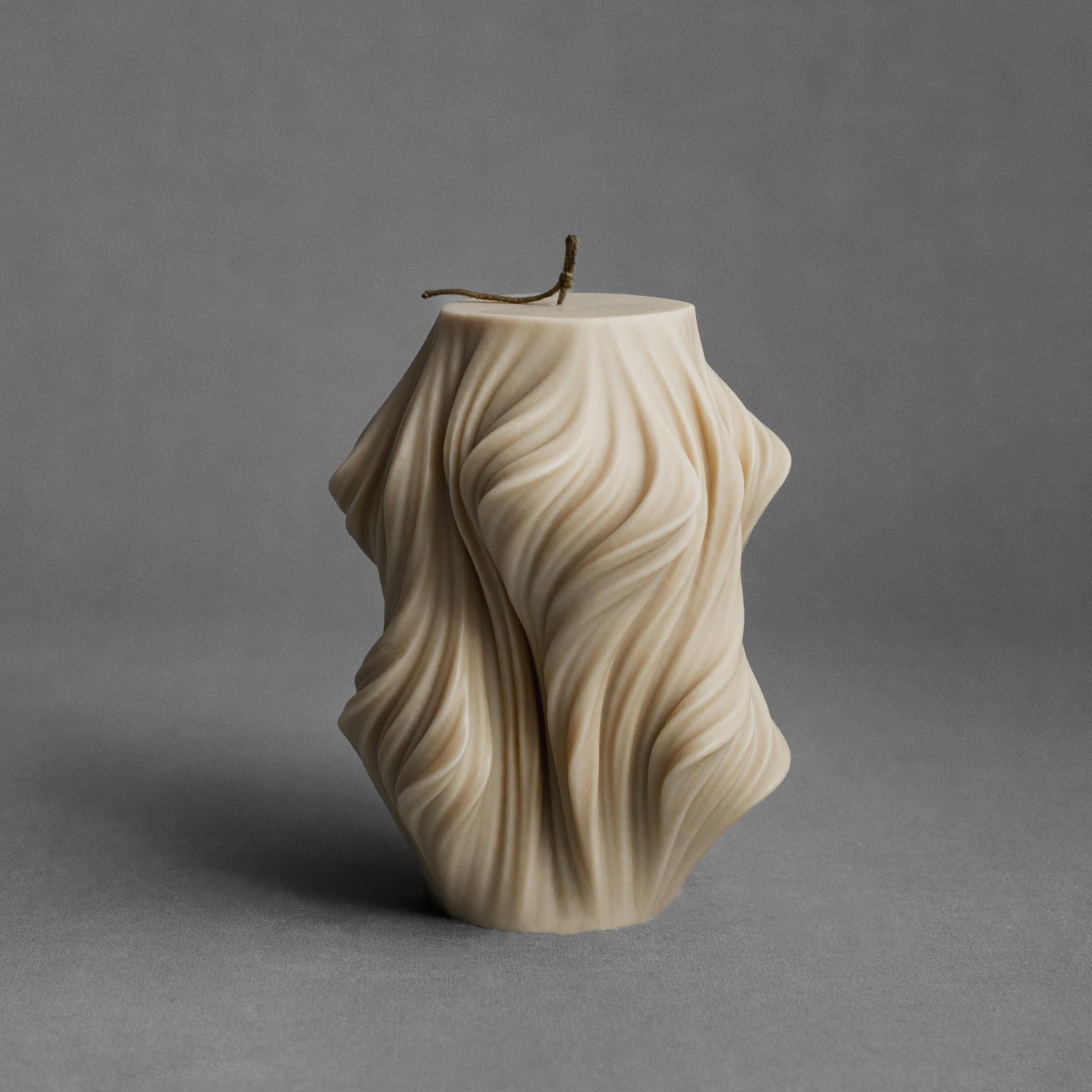 LAWA Cascading Wave Candle - Large Beautiful Handmade Pillar Scented Soy Wax Elegant Bubble Aesthetic Candle Housewarming Gift Home Room Shelf Decor Idea Olive Beige (Large) - Handmade Lifestyle Shop