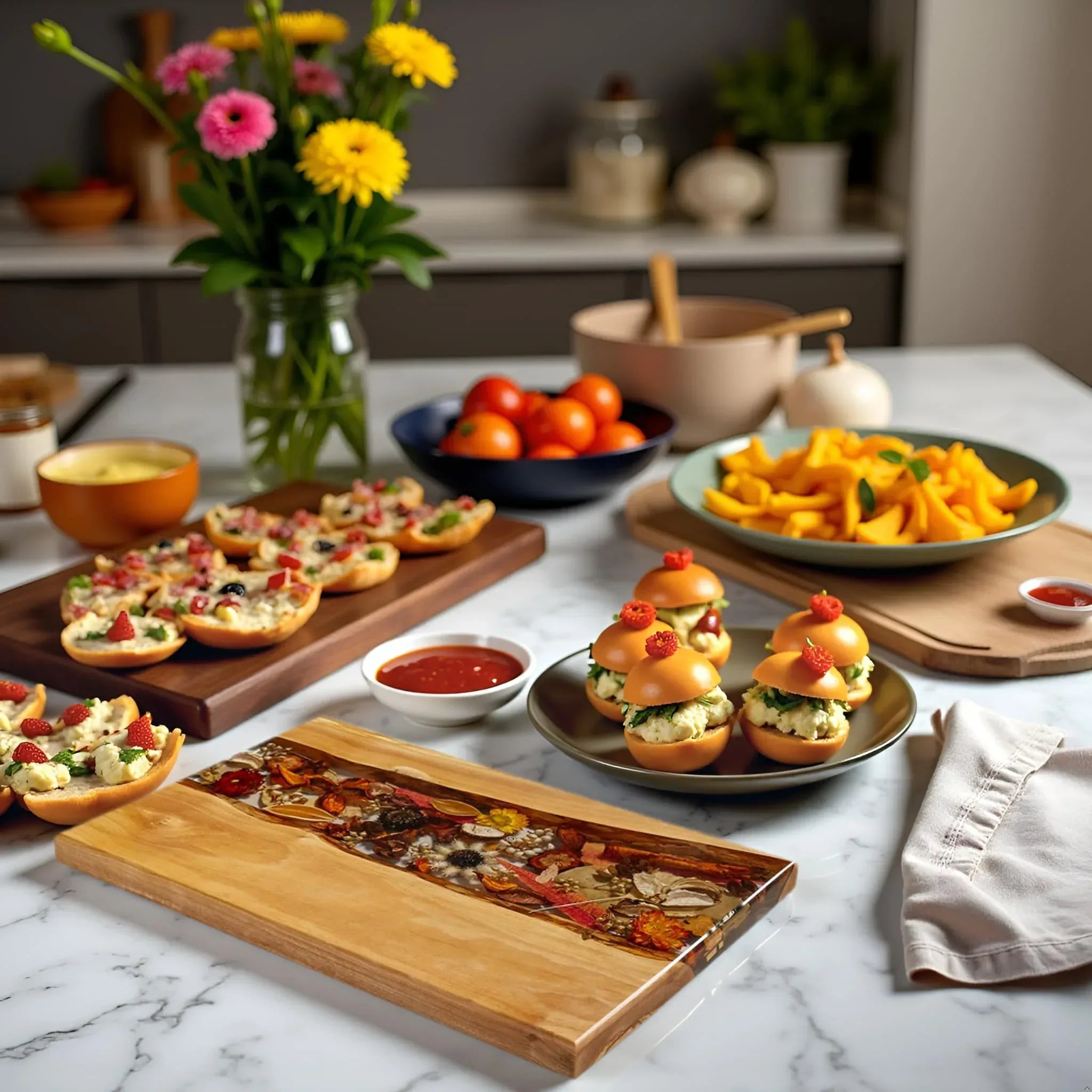 Handmade Olive Wood Charcuterie Board, Personalized Charcuterie Boards for House Warming Gifts, Olive Wood Cutting Board with Unique Floral Design, Wedding Gift for New Couple - Handmade Lifestyle Shop