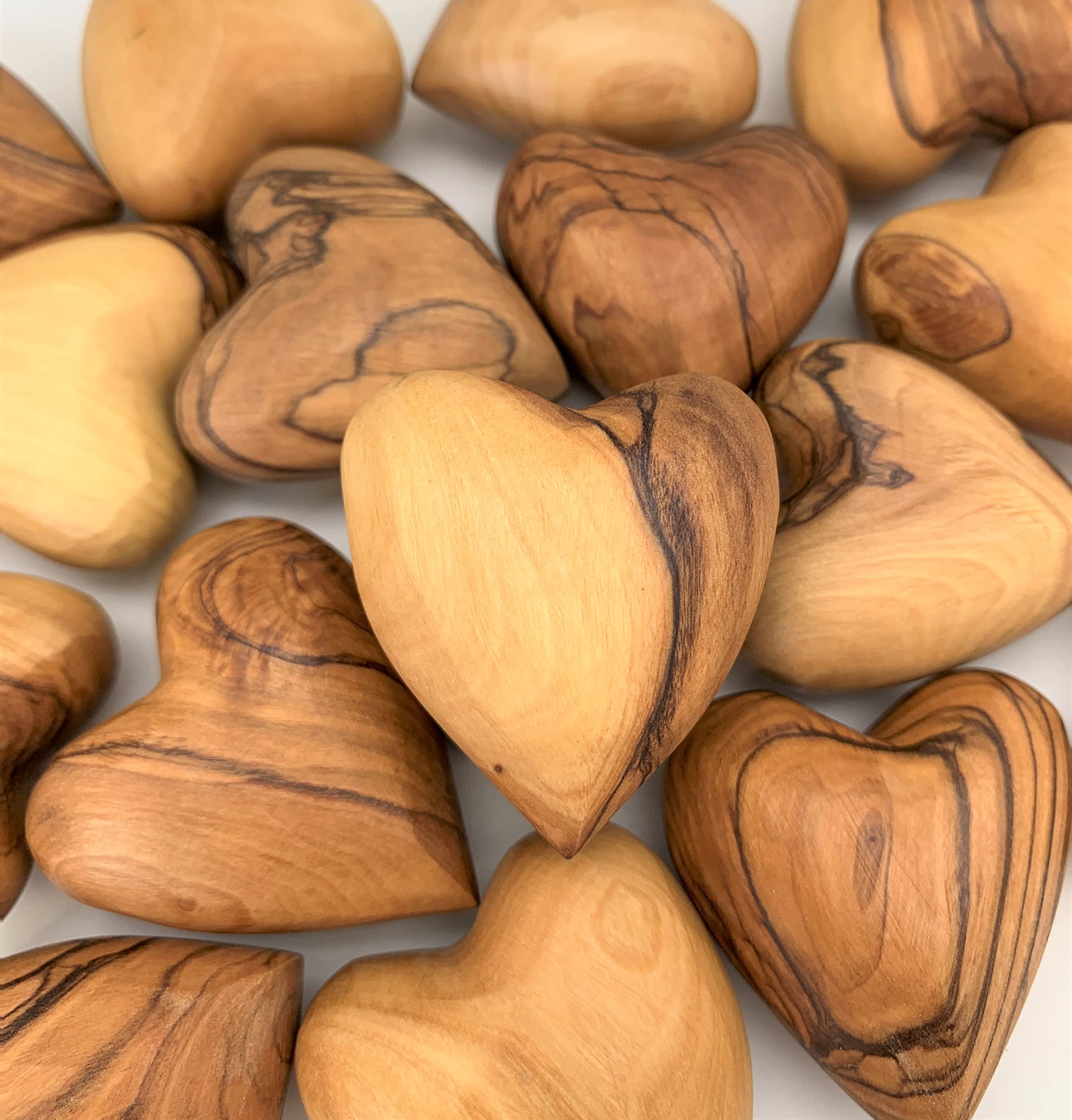 Handmade Wooden Hearts, Set of Five Olive Wood Carved Hearts from The Holy Land, Carved Wood Hearts for Gifts Anniversary Valentine Gift, Loss Love, Wooden Hearts for Wedding, Heart Décor