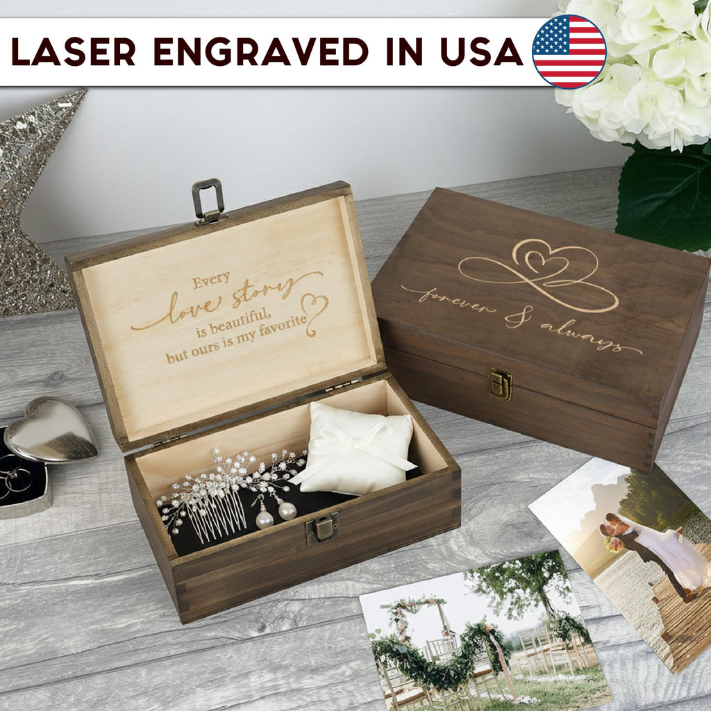 Engraved Memorial Memory Box – Wooden Keepsake Box for Loss of Loved One or Pet – Sympathy Gift – Medium Size – Dark Walnut Finish – 8.5 x 6 x 3 in