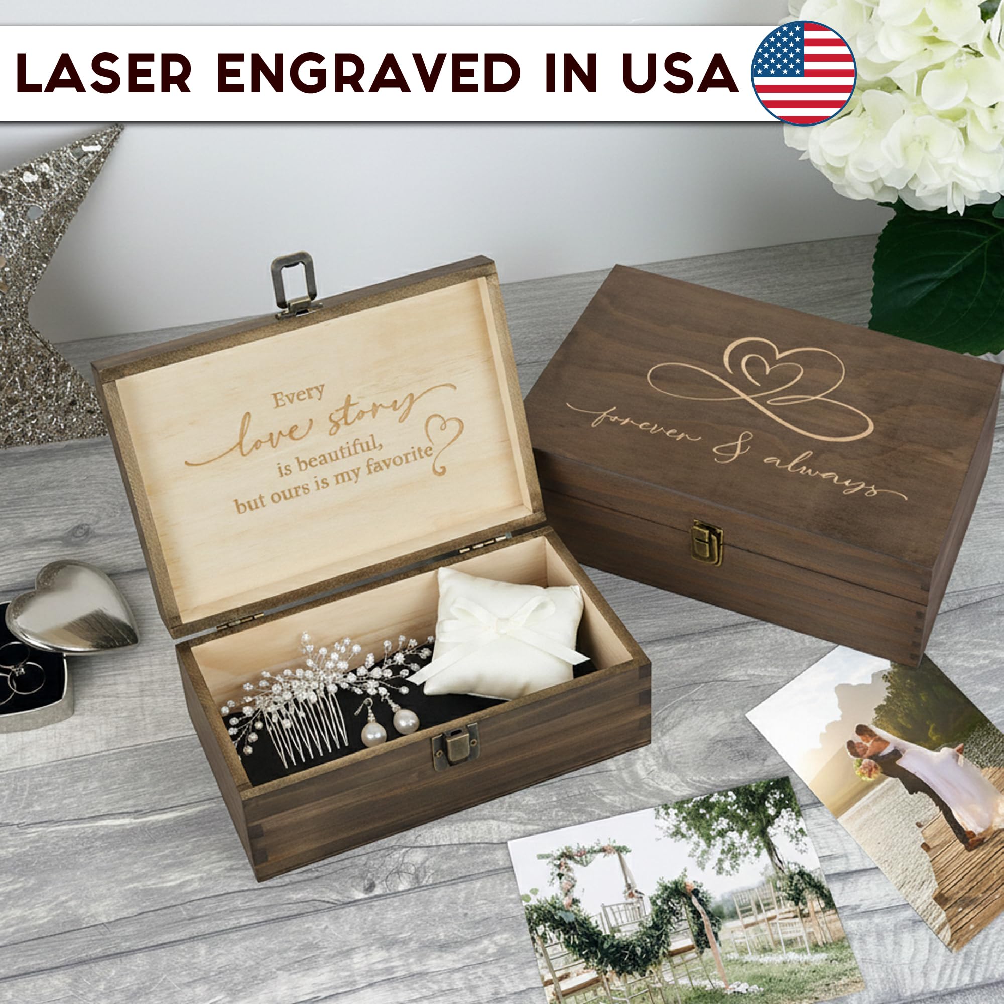 Engraved Memorial Memory Box – Wooden Keepsake Box for Loss of Loved One or Pet – Sympathy Gift – Medium Size – Dark Walnut Finish – 8.5 x 6 x 3 in