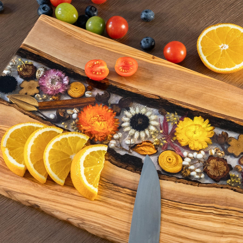 Handmade Olive Wood Charcuterie Board, Personalized Charcuterie Boards for House Warming Gifts, Olive Wood Cutting Board with Unique Floral Design, Wedding Gift for New Couple - Handmade Lifestyle Shop