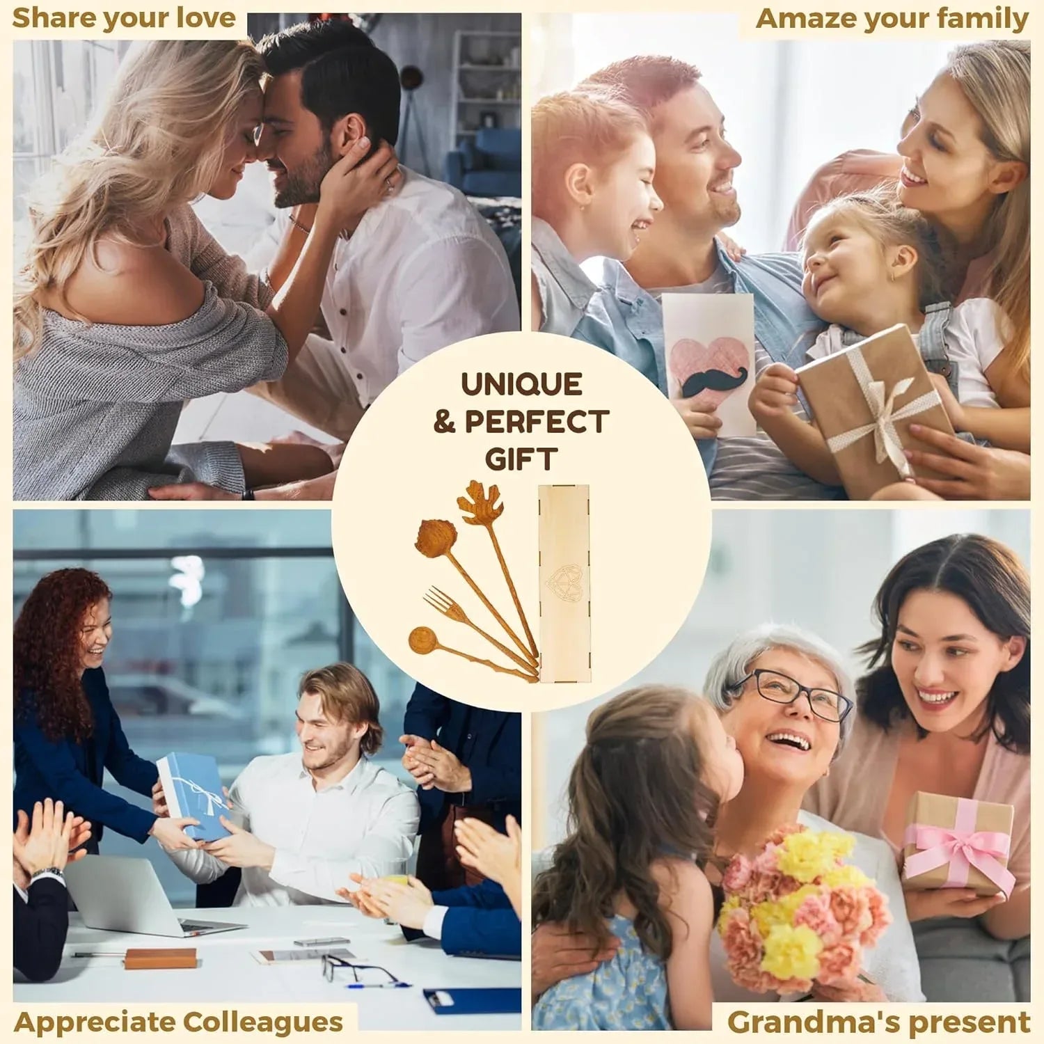 JABIHOME 4 Wooden Spoons and Forks Set, Valentines Hostess Gifts for Women, Couple Cooking Gifts for Women, Handmade Gifts, Nana Gifts - Handmade Lifestyle Shop