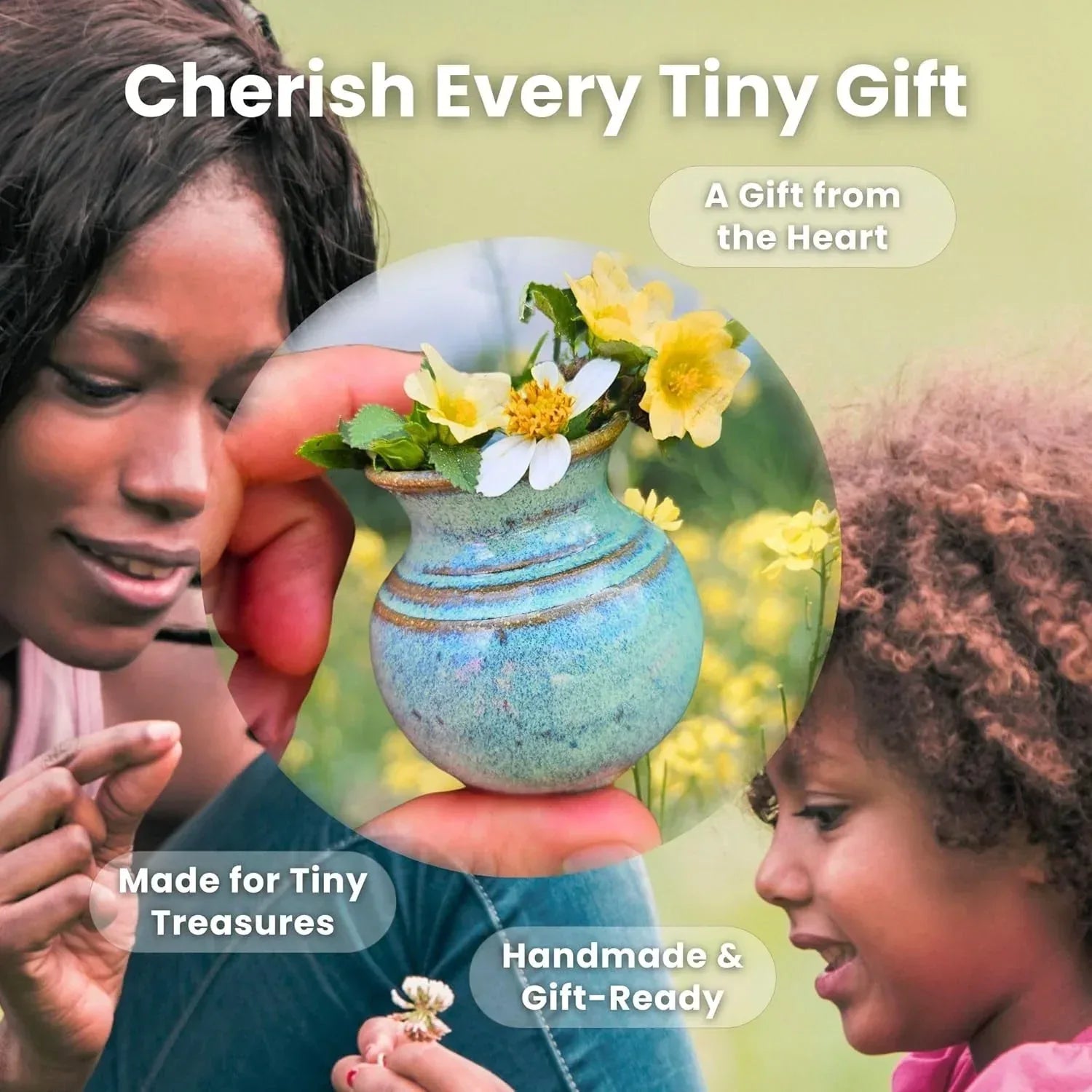 Handmade Dandelion Flower Pot for New Mommy to Be - Miniature Pottery Vase for Baby Shower Favor Presents Green (Miniature Vase w/Gift Bag) - Handmade Lifestyle Shop