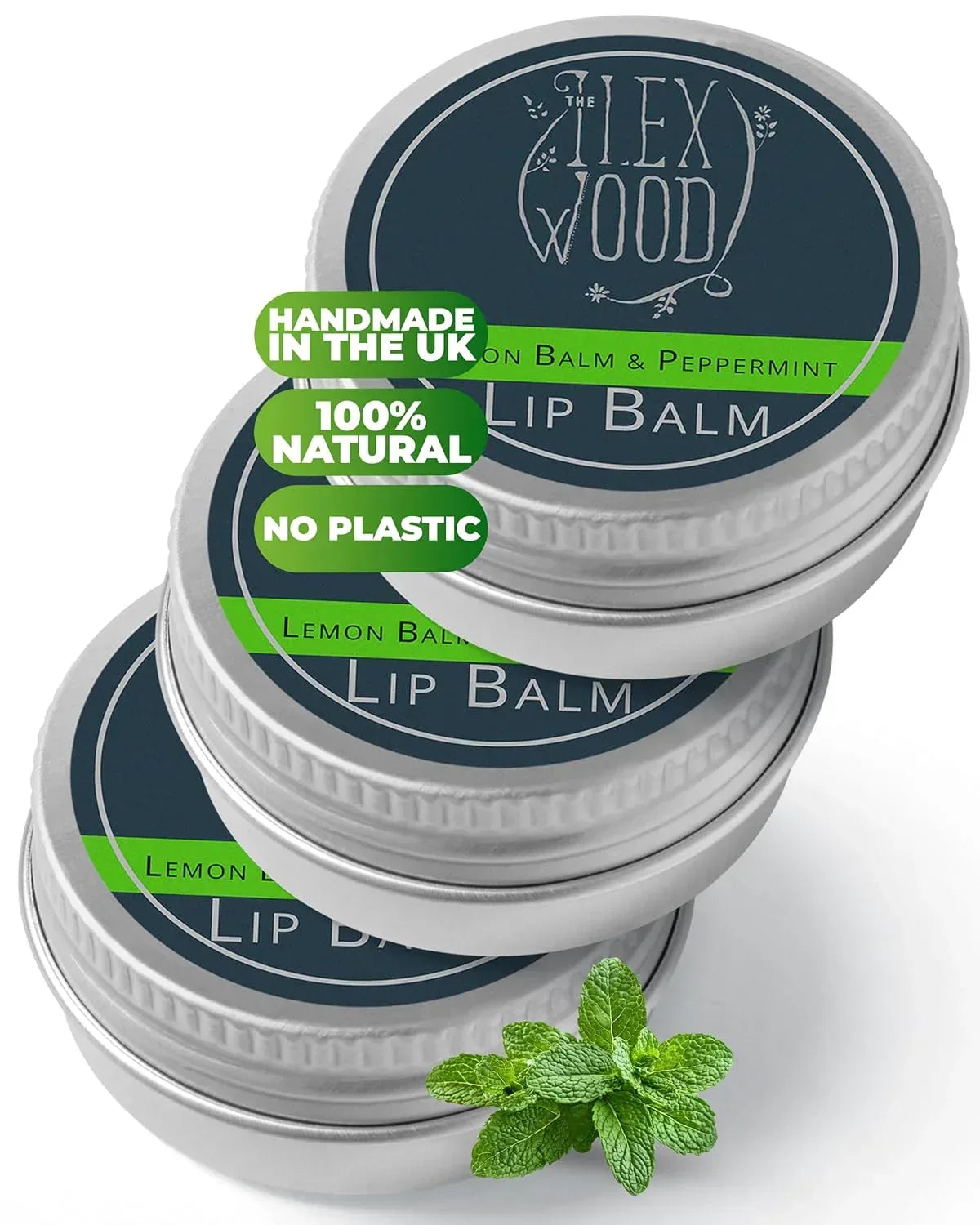 The Ilex Wood - All Natural Lip Balm - Lemon Balm and Peppermint - Cold Sore Treatment for Lips, Palm Oil Free, Cruelty Free, Plastic Free, Moisturising Lip Balm, Handcrafted - 10ml (0.34 fl oz) - Handmade Lifestyle Shop
