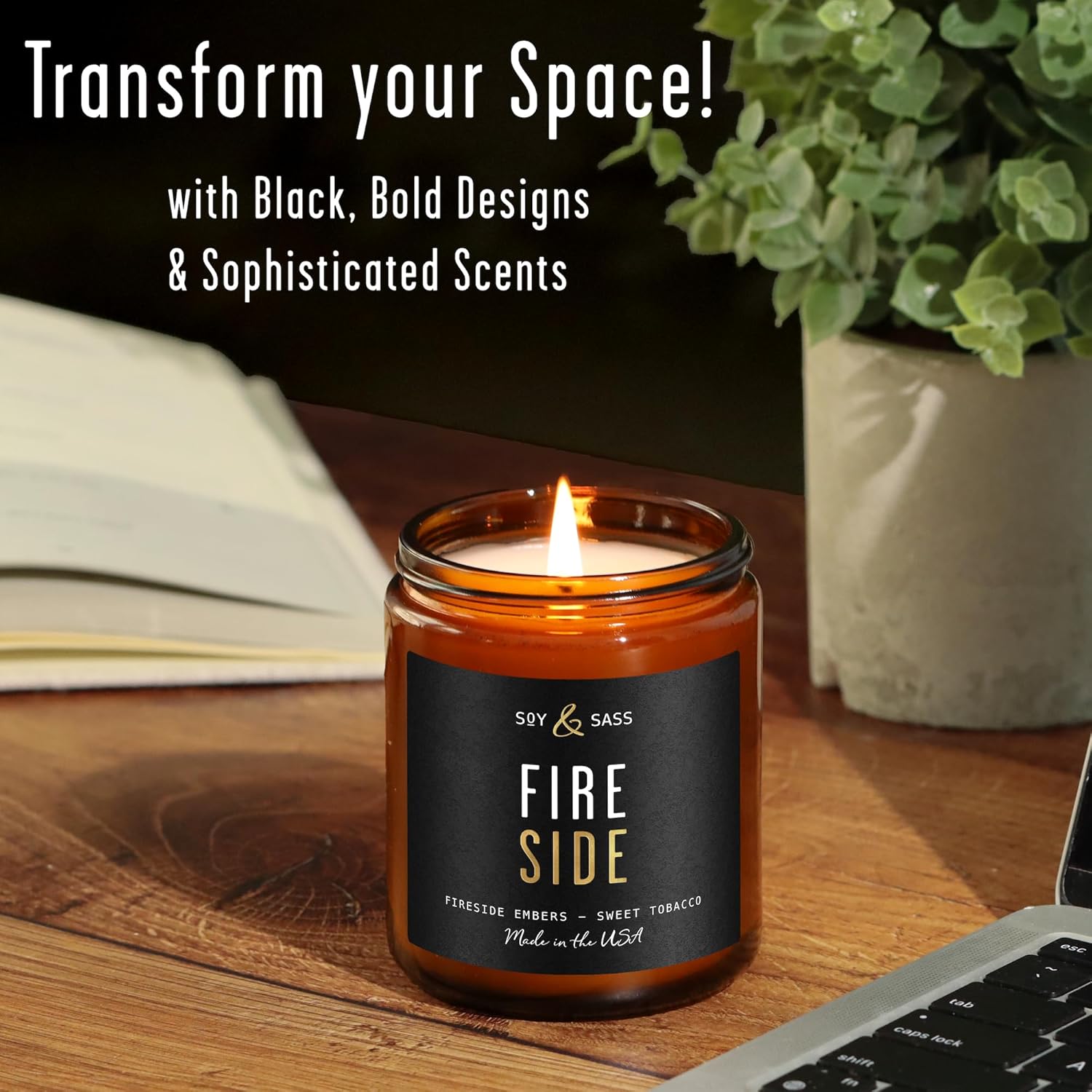 Smoked Vanilla Whiskey Candle - Scented Black Candles for Men or Women - Bourbon, Tobacco & Caramel Soy Wax Mens Candle - Infused w/Essential Oils | Long 50Hr Burn,9oz I Non Toxic I Made in USA