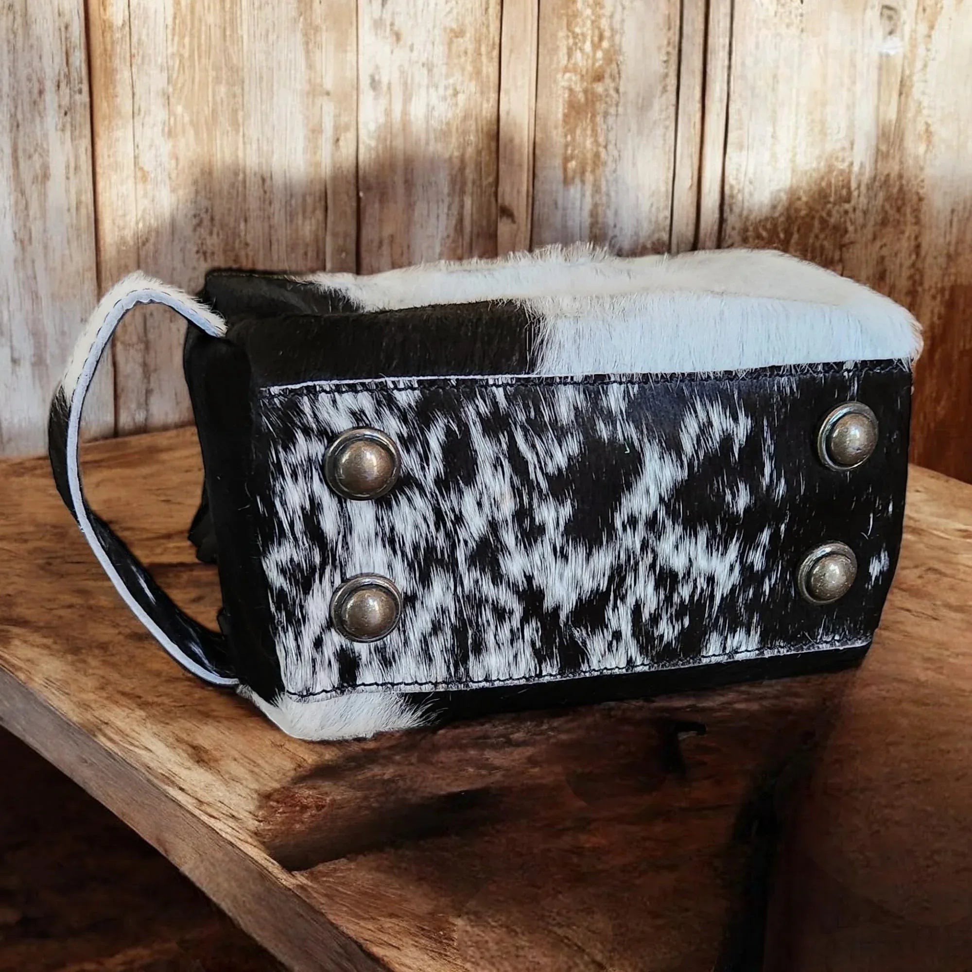 Ranch Junkie Mercantile Genuine Cowhide Handcrafted Cosmetic Pouch Highlands Cowhide Makeup Bag (Caramel Cowhide Mix) - Handmade Lifestyle Shop