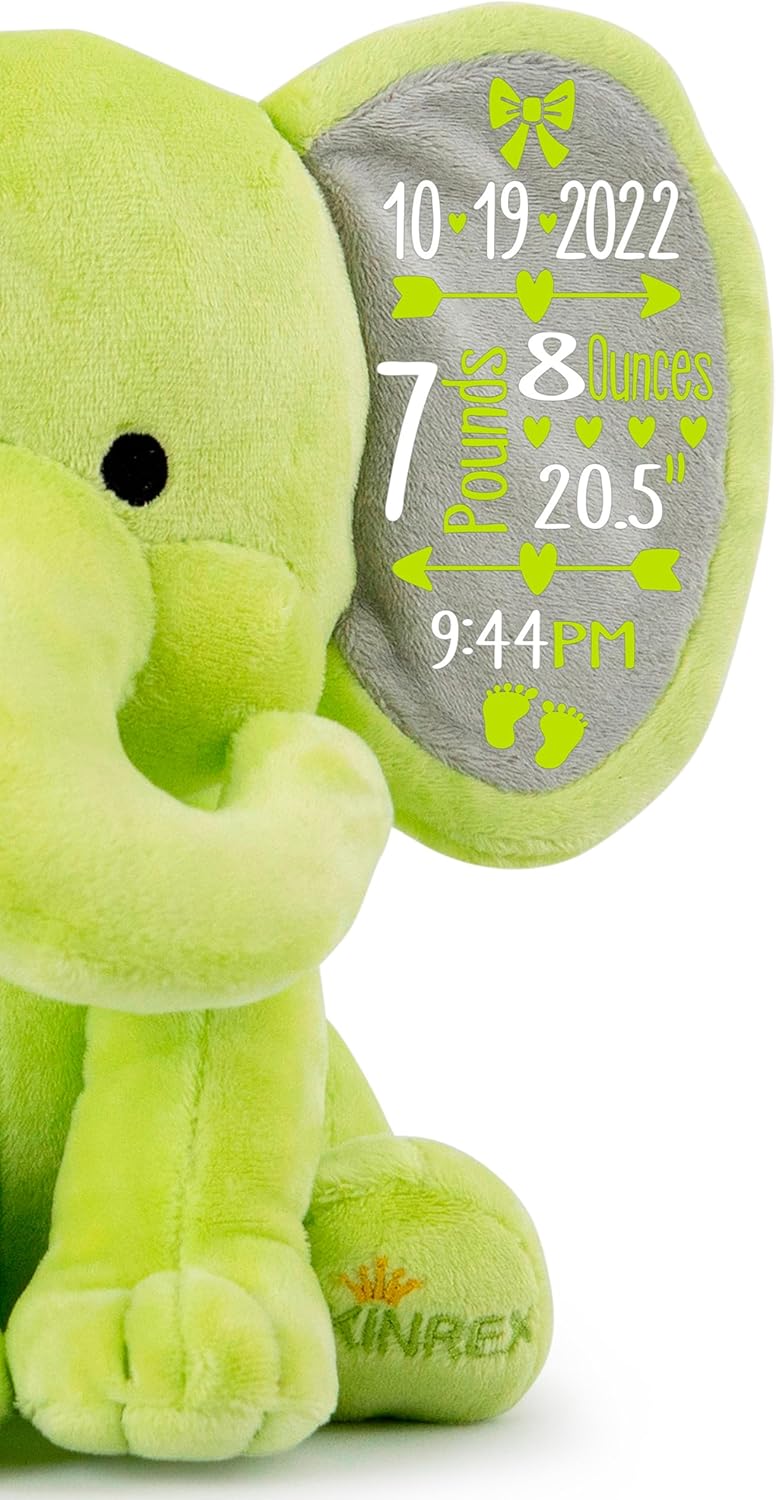 Personalized Elephant Stuffed Animal - Custom Birth Stats Announcement Stuff Elephants Animals for Babies, Baby Shower, Boy, Girl, Newborn, Customized Keepsake Plush Bear Gifts, Pink 9 Inches