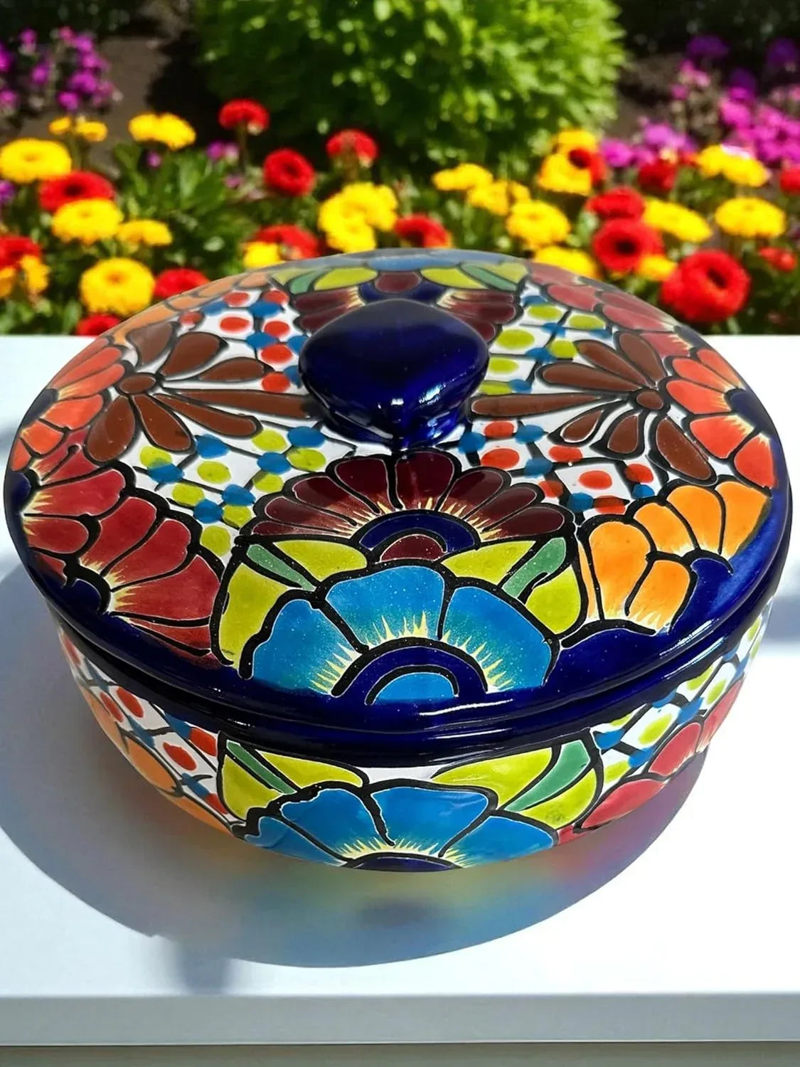 Talavera Tortilla Warmer – 9.5 x 4 Inch Handmade Mexican Pottery with Lid – Decorative Food Warmer & Serving Dish - Handmade Lifestyle Shop