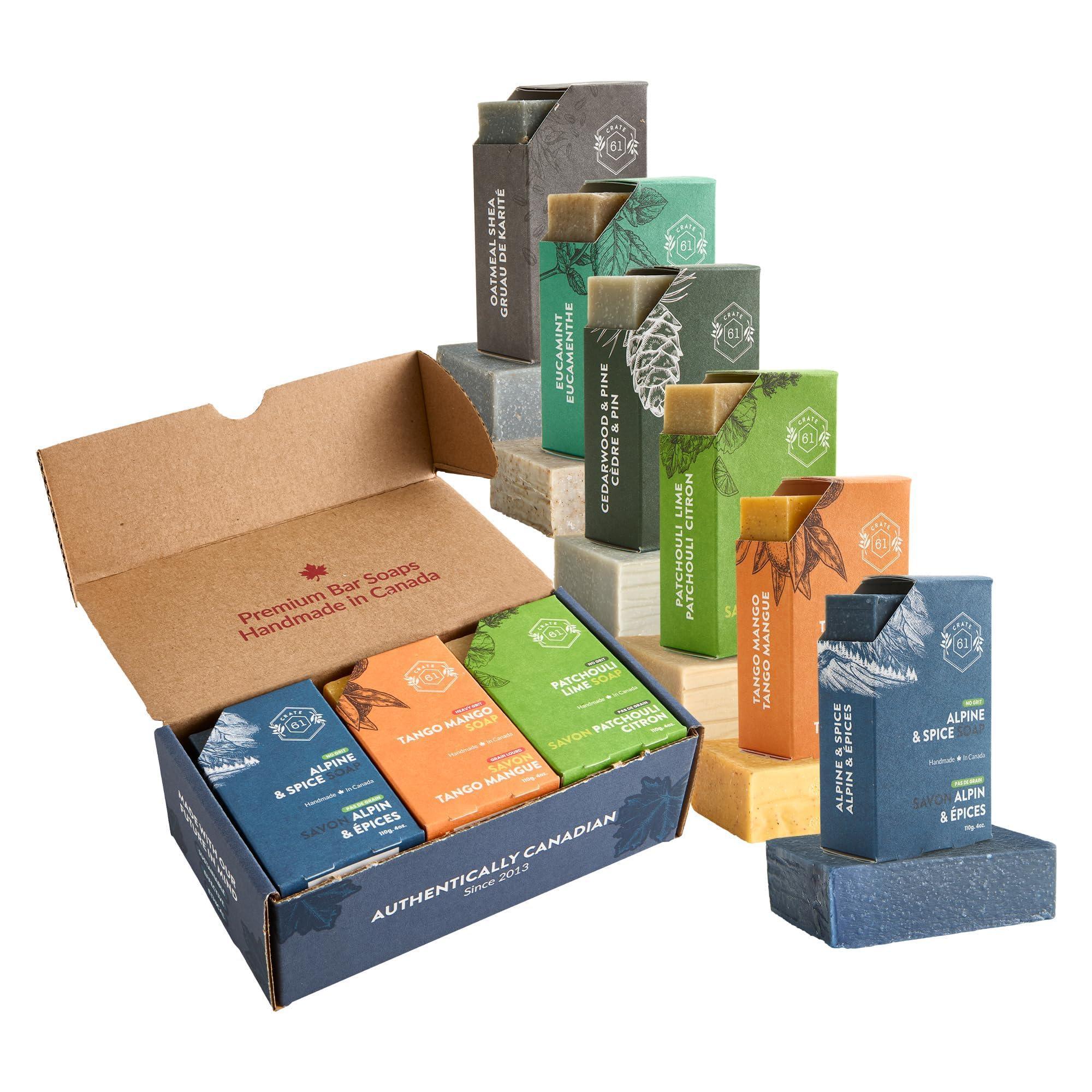 Crate 61 Organics, Handmade in Canada, Plant Based Cold Process Natural Bar Soap, With Premium Essential Oils, Dry Skin, Pack of 6 (For Him) - Handmade Lifestyle Shop
