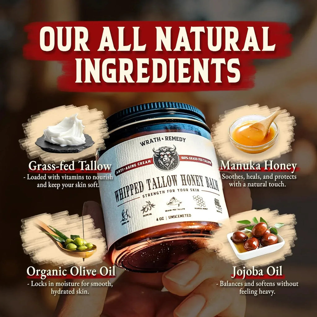 Organic Beef Tallow for Skin - 4 OZ (Unscented) — Grass Fed Beef Tallow for face + Body — US-Made Whipped Tallow and Honey Balm Moisturizer for Dry and Sensitive Skin, Eczema, Rosacea (No Additives) - Handmade Lifestyle Shop