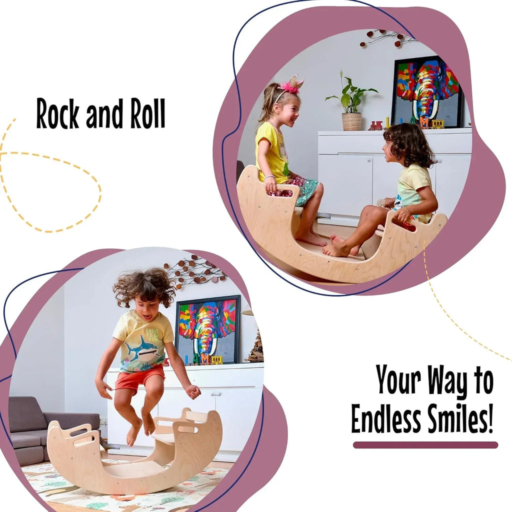 Montessori Wooden Seesaw for Kids | Rock&Roll teeter totter | Balance Board for Toddlers | Indoor Wooden Play Equipment | Handcrafted Wooden Toy for Physical Development | Children Wooden Rocking Toy - Handmade Lifestyle Shop