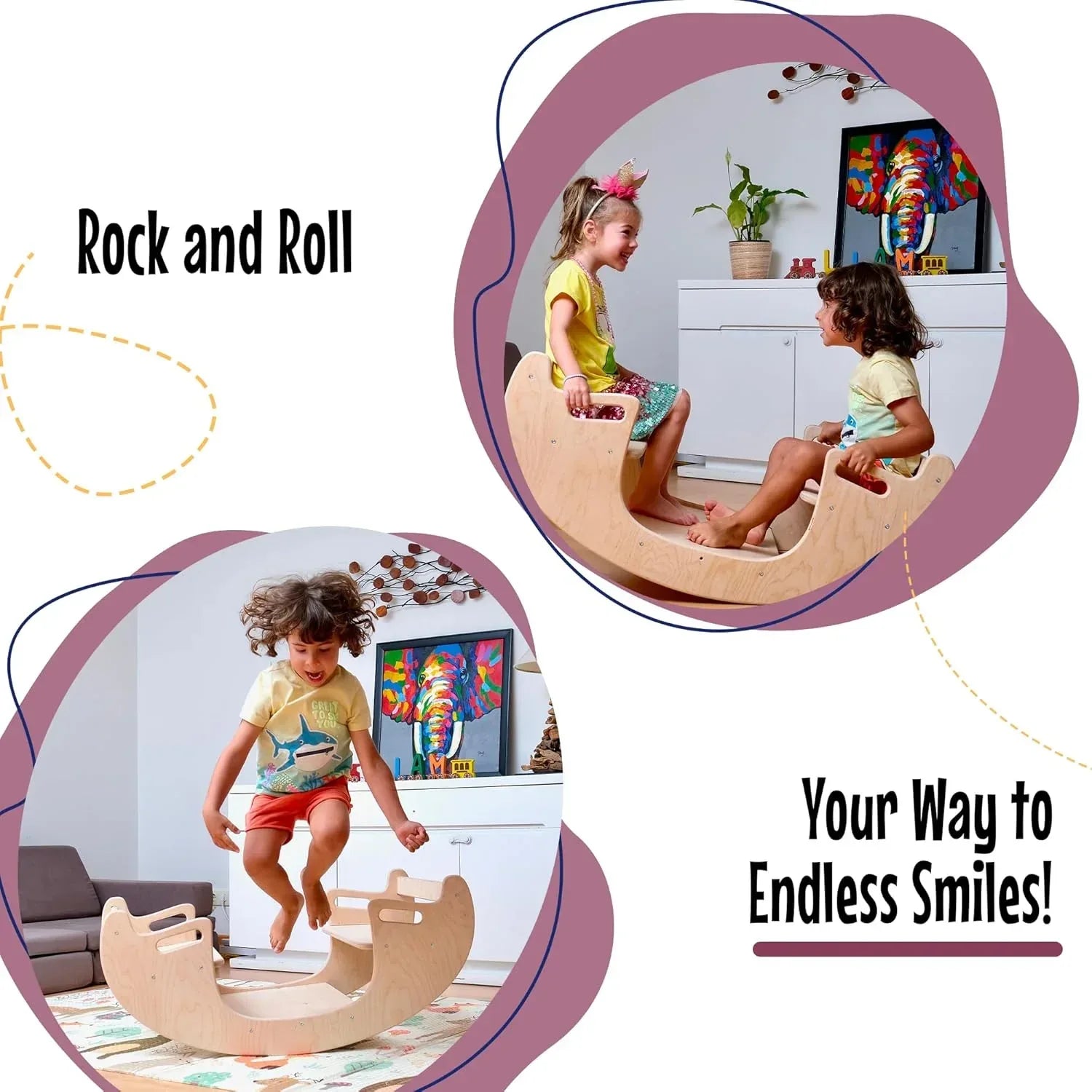 Montessori Wooden Seesaw for Kids | Rock&Roll teeter totter | Balance Board for Toddlers | Indoor Wooden Play Equipment | Handcrafted Wooden Toy for Physical Development | Children Wooden Rocking Toy - Handmade Lifestyle Shop