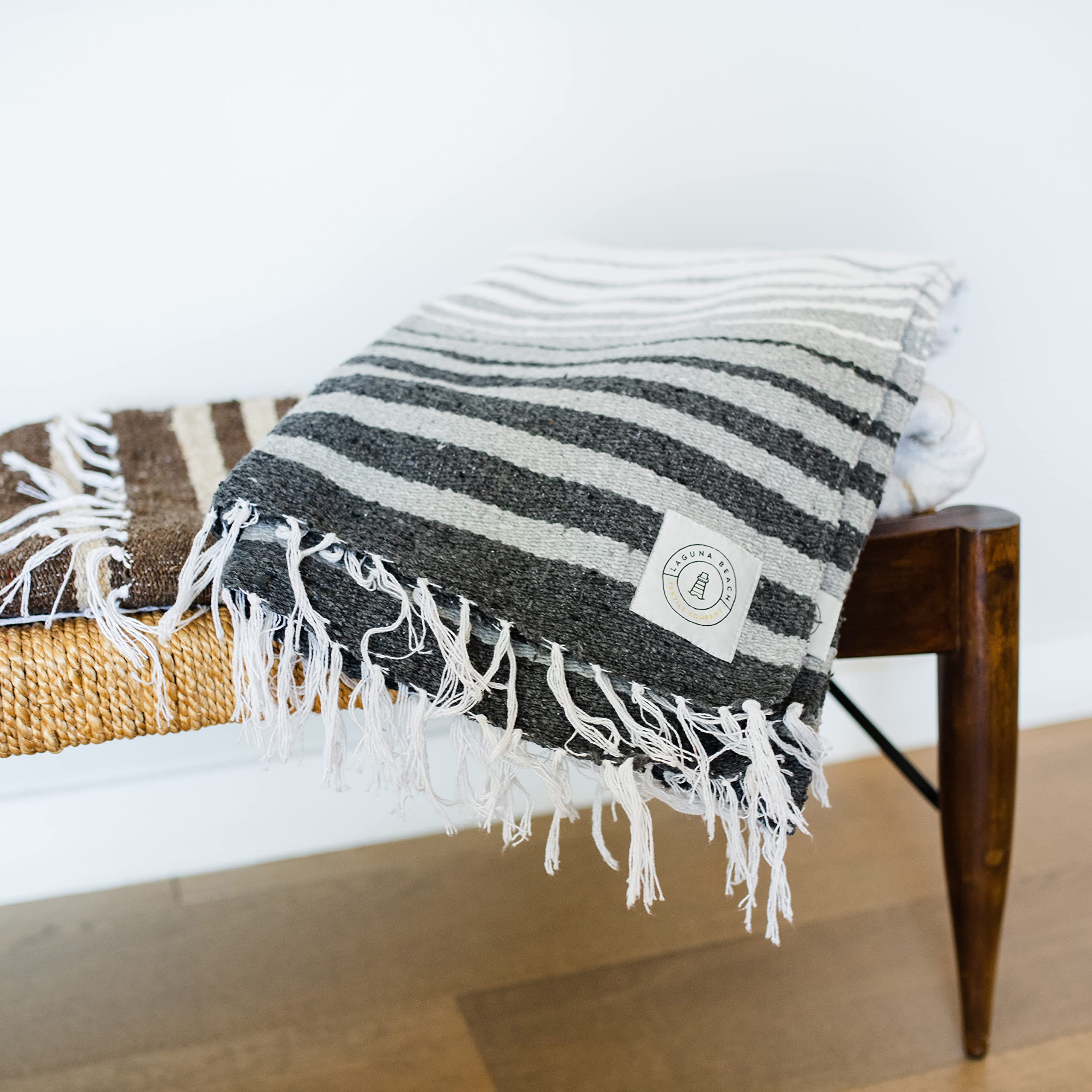 Tan Mexican Blanket by Laguna Beach Textile Co - Beach, Yoga, Camping, or Decorative Throw Blanket - Traditional Handmade Serape - Wheat Sol