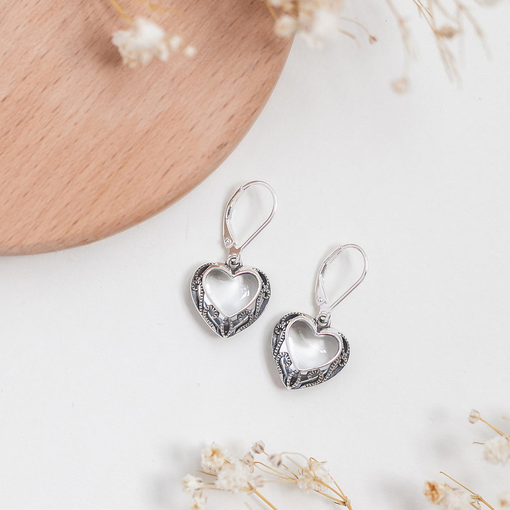 Bottled Up Designs Handmade Homespun Hearts Earrings, Recycled Vintage Glass, Sterling Silver, Eco Friendly, Made in USA, Mothers Day, Women, Anniversary