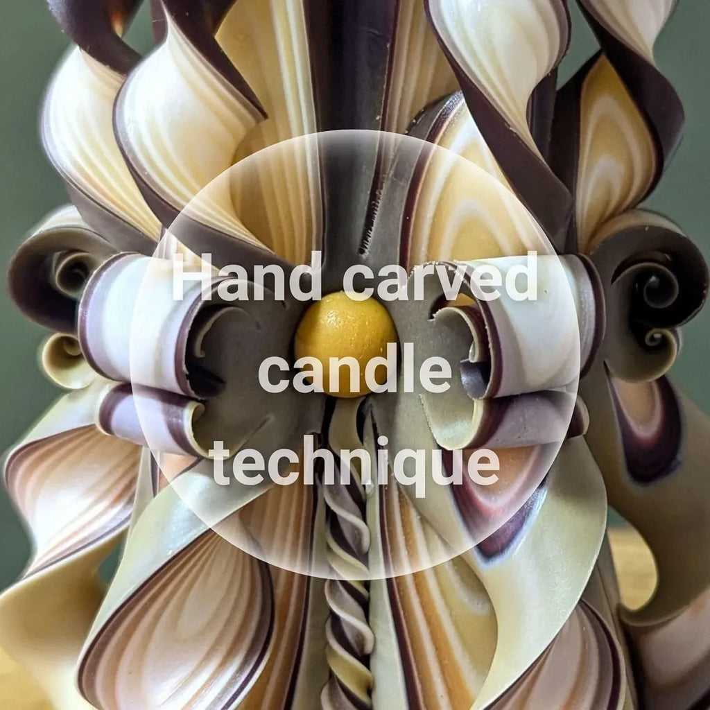 Beige Brown Hand Carved Pillar Candle 8.27" – Decorative Handmade Candle for Coffee Table, Fireplace Mantel or Living Room – Eco Friendly Long Burning Gift by NerotCandles - Handmade Lifestyle Shop