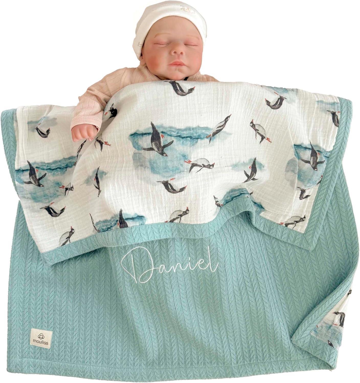 Mouliss Personalized Baby Blanket with Name – Handmade 100% Organic Cotton Newborn Gift | Custom Knit Blanket for Boys, Girls, Kids & Baby Showers - Handmade Lifestyle Shop